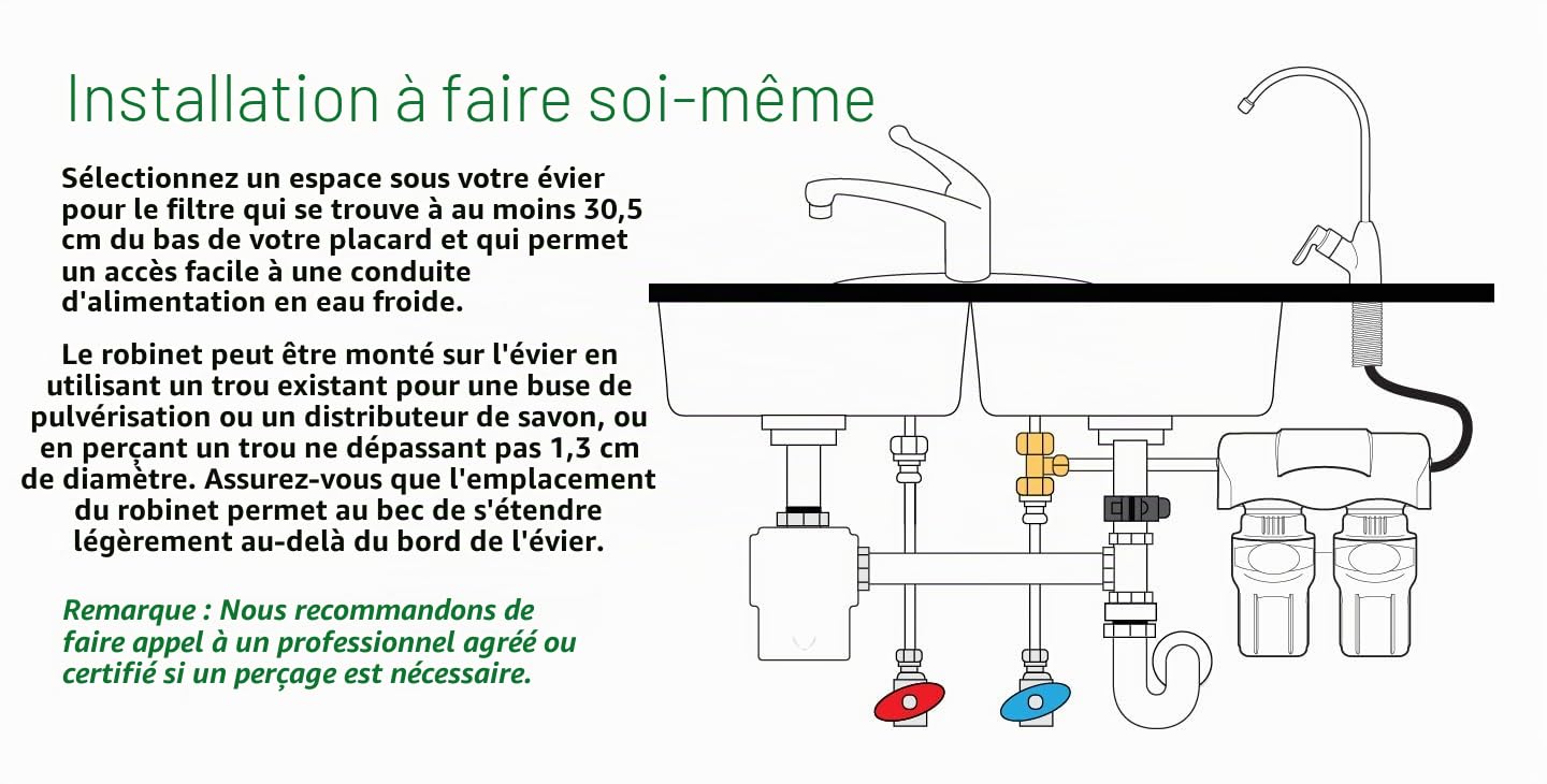AO Smith Système de filtre à eau sous évier – Réduit les PFAS, le plomb et le chlore dans l'eau potable – Filtration Claryum sous comptoir pour cuisine – 2 étapes – AO-US-200