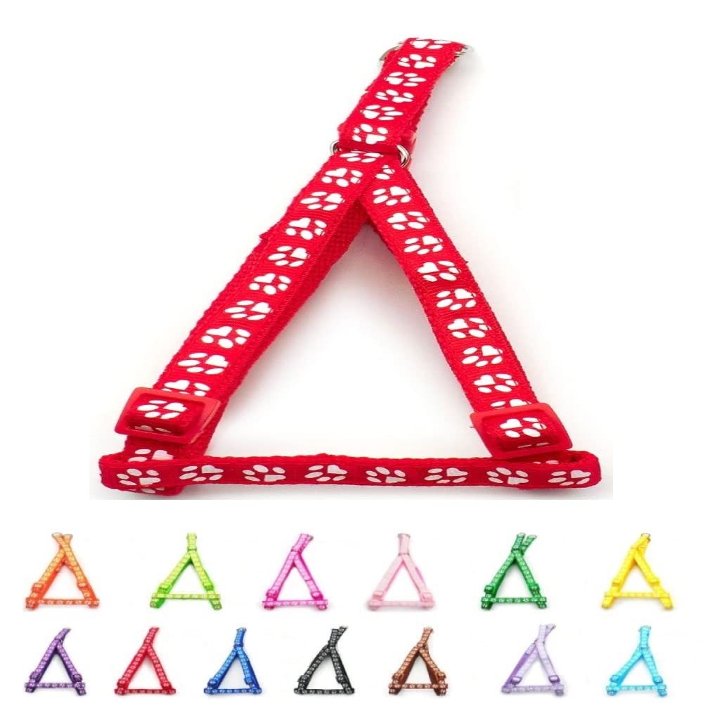 Small Dog Puppy Pet Cat Kitten Harness Pawprint Design Nylon Adjustable Chest Size 21-34cm Red โ image 1