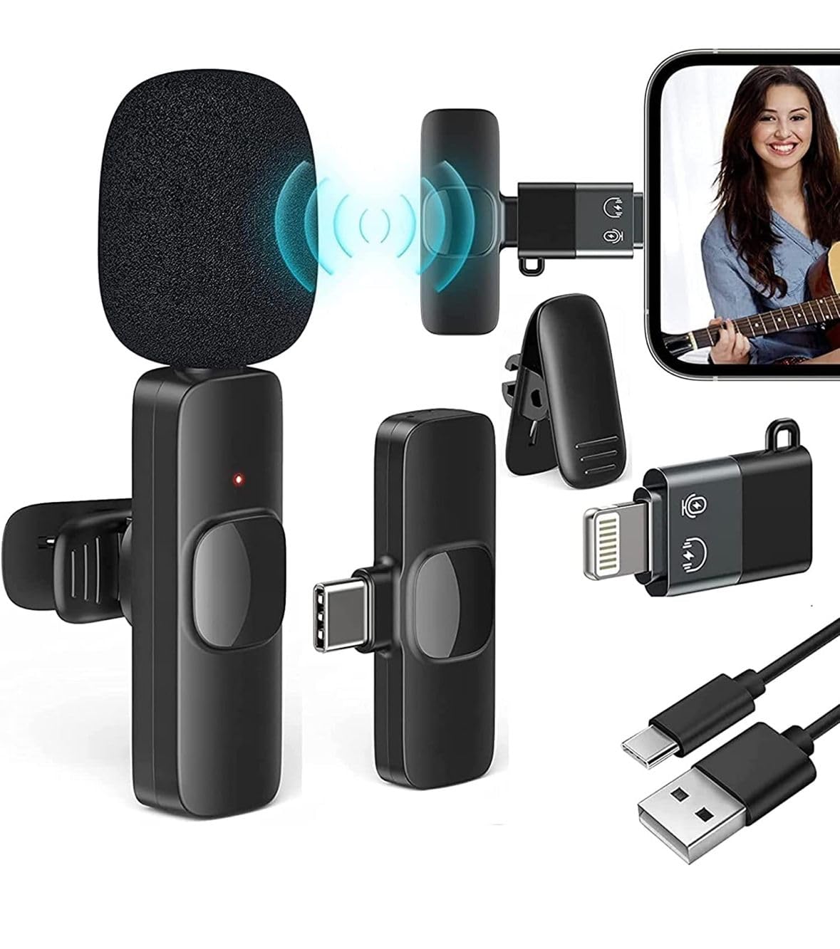 GETUP 2-in-1 K8 Wireless Microphone | Mini Portable Clip Mic with Receiver for Type-C & Lightning Devices | Ideal for Vlogging, YouTube, Online Classes & Zoom Calls