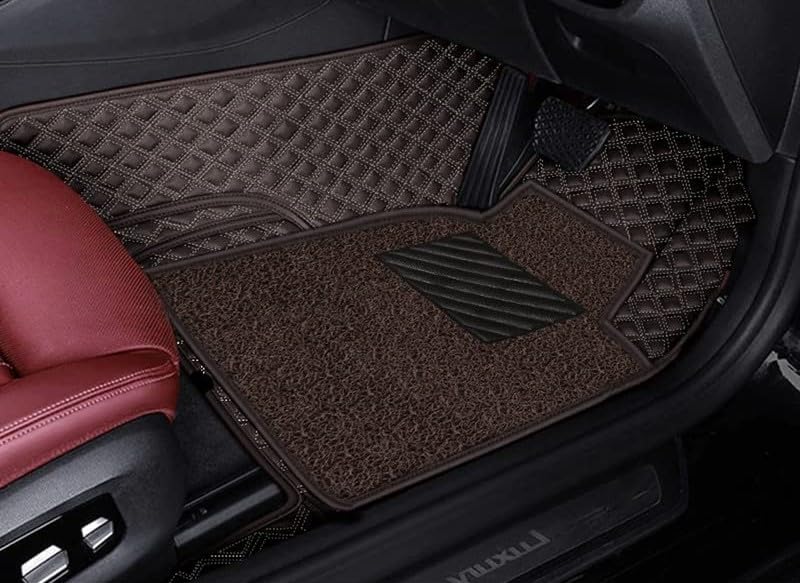 Image of NCEHEAL 7D Compatible with Tata Altroz Custom Fitted Faux Leather 7D Antiskid Car Floor Mats - Coffee with Beige Thread