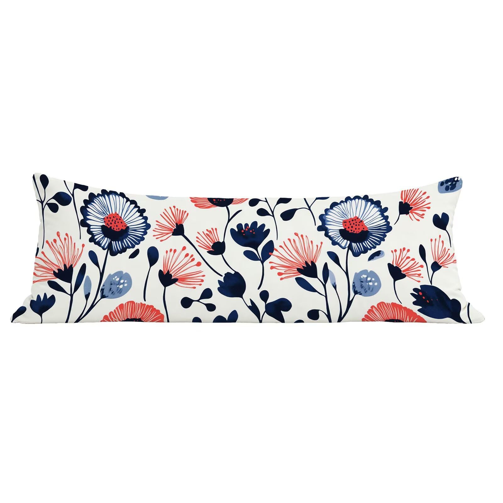 Funda de Almohada 60 x 180 cm Flores Protector Almohada 180 cm con Cremallera Invisible, Lino Durable y Transpirable Pillow Case Quemado Impresión a Doble Cara para Cama, Sofá y Dormitorio dg-128