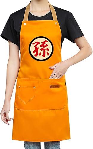 Miniatura 7 de Aiabaleaft Delantal de dibujos animados de anime, resistente a las manchas de agua, naranja, chef, cocina, barbacoa, trabajo, delantales con
