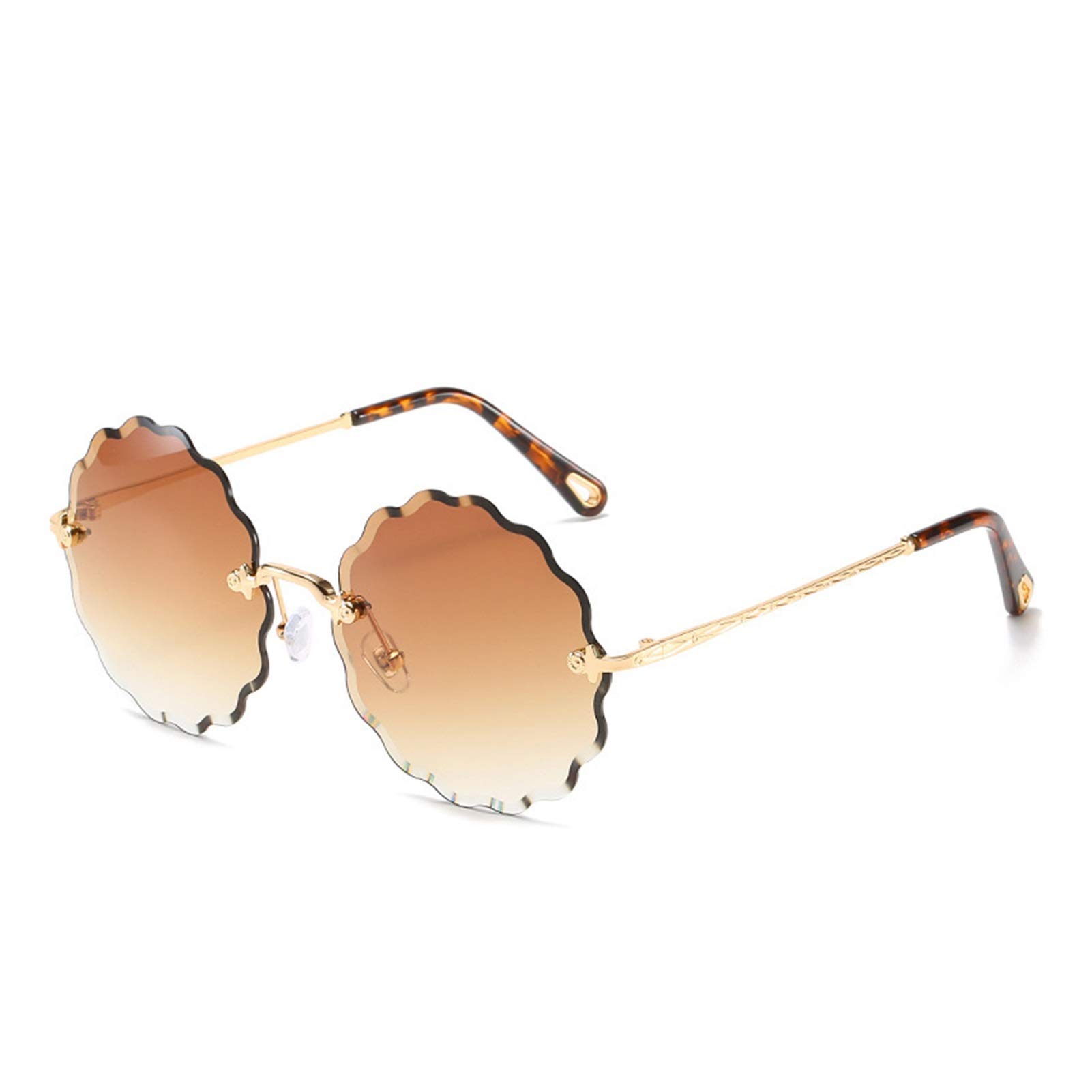Lunettes de soleil de cadre en forme de fleurs marron pour hommes et femmes