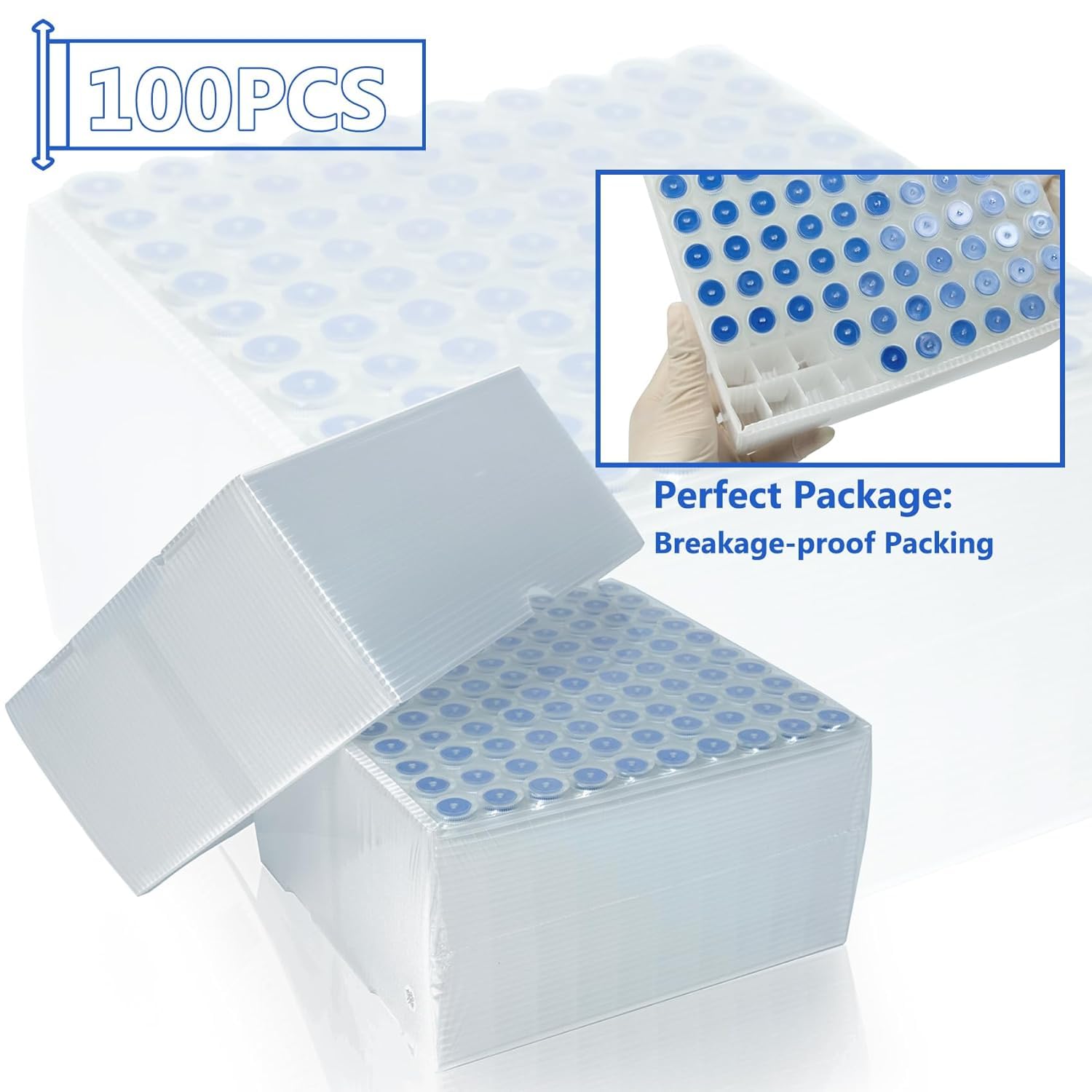 ALWSCI 100 Unidades 16X100mm Tubos de Ensayo de Vidrio, Tubo de Cultivo de Vidrio de 10ml, Fondo Redondeado, Tapón de Rosca con PTFE/Silicona/PTFE Liner