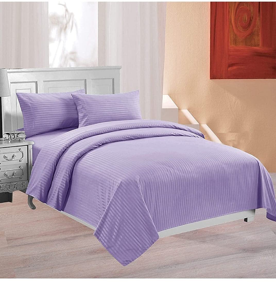 Anjali Overseas 400TC Microfiber Satin Stripe Cotton AC Comforter Set King Size Double Bed with 1 Flat bedsheet-90x100 inch and Two Pillow Covers II 4 pc Bedding Set for Home|Hotels| (Purple)-image-23
