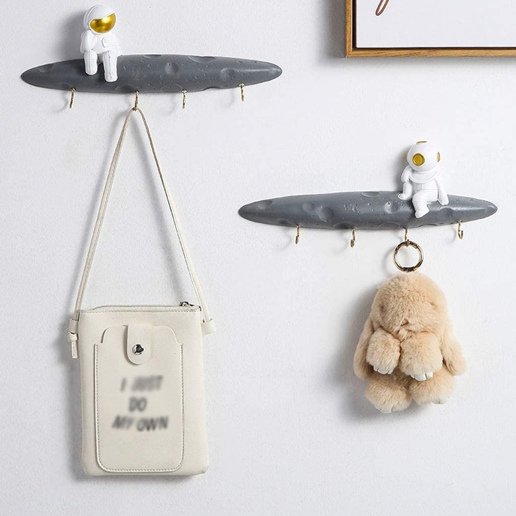 Attaccapanni A Muro Appendiabiti in Resina Nordica da Astronauta Creativo con Ferro Dorato 4 Ganci Parete Cappello Portachiavi Decorazione Ganci Appendiabiti(B-Left)