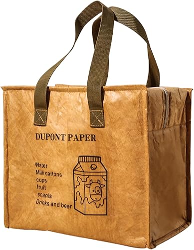 IAOVENN Tyvek - Lonchera térmica para mujeres y hombres, bolsa de papel reutilizable con forro térmico de alta calidad, bolsa de almuerzo portátil