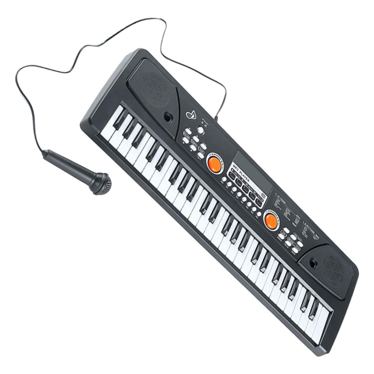 Pianoforte Elettrico Giocattolo 49 Tasti in Plastica Nero | Microfono, Set da 1 Pezzo, Superficie Liscia, Tocco Confortevole, Natale Compleanno