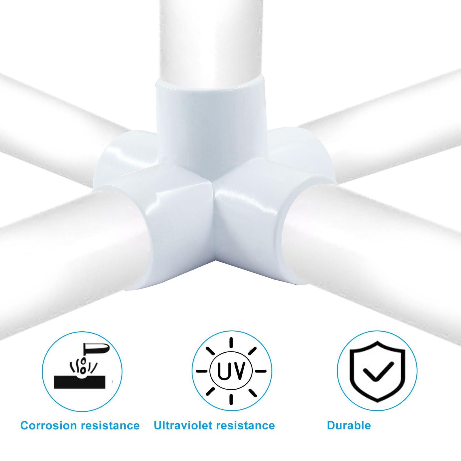4 conectores de PVC de 1/2 pulgada de 5 vías, accesorios de PVC blancos de grado de muebles, codo de 0.5 pulgadas para estante de bricolaje, marco