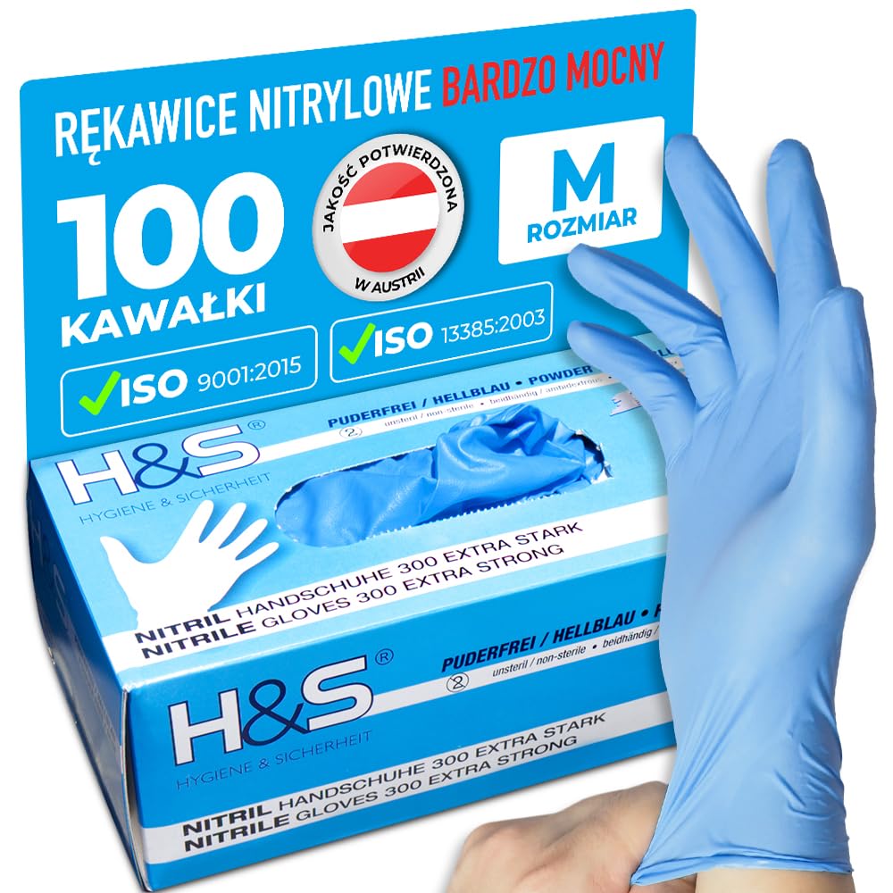 ISC Hygiene & Safety Rękawice nitrylowe, bardzo mocne, jednorazowe rękawiczki, 100 sztuk, rozmiar 8 M, niebieskie, bez talku, bez lateksu, gumowe rękawice jednorazowe