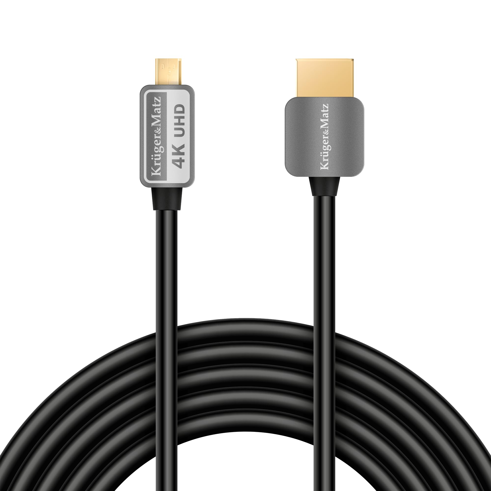 Krüger & Matz HDMI Cable: Micro HDMI Male to Male (A-D) 1.8 m, Grey (grey chiné 14) - Image 2