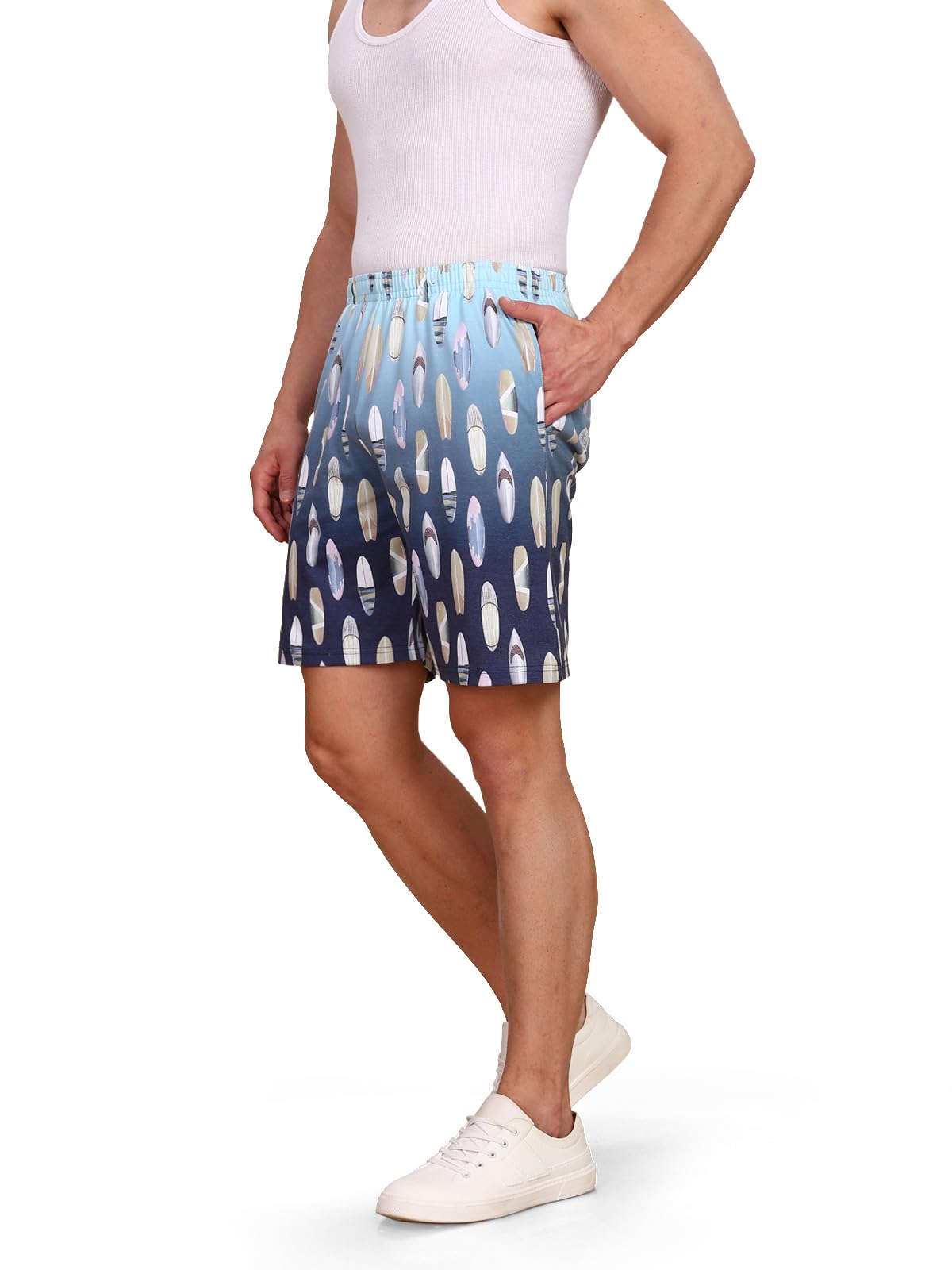 BULLMER Regular Fit Cotton Blend Summer Shorts for Men - Pack of 1 | Printed Shorts for Men Blue
