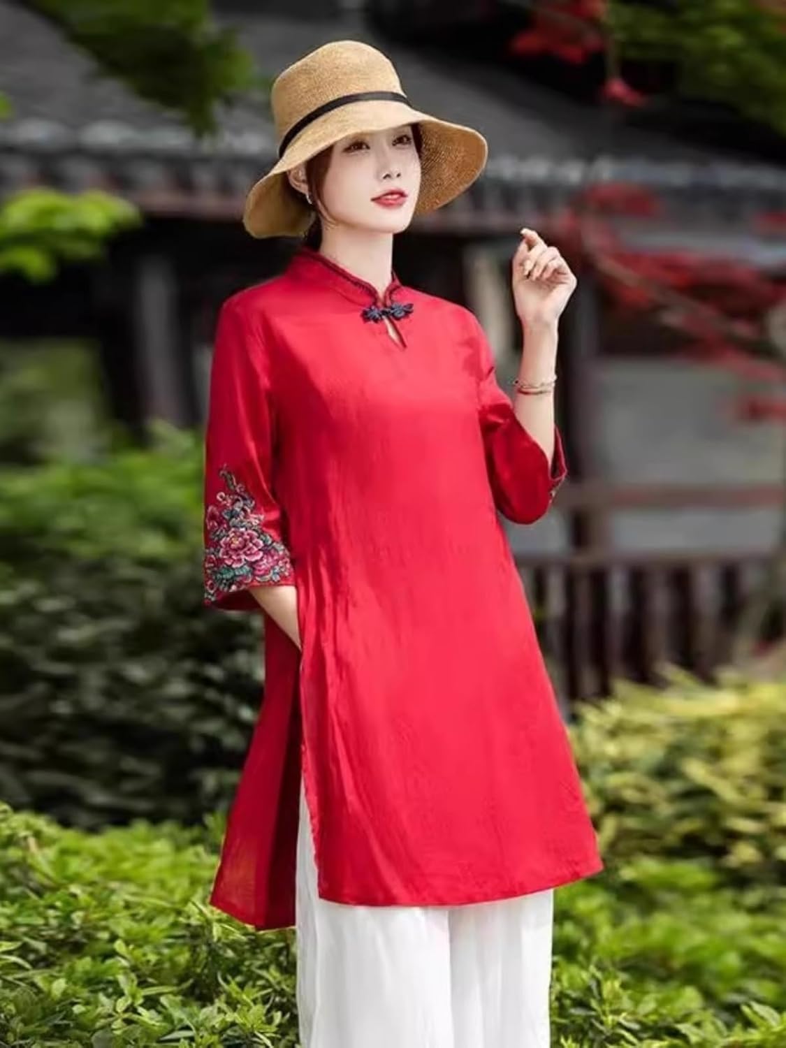 Chinese womens clothing, style embroidered cotton and linen shirts, summer suit retro ethnic tops