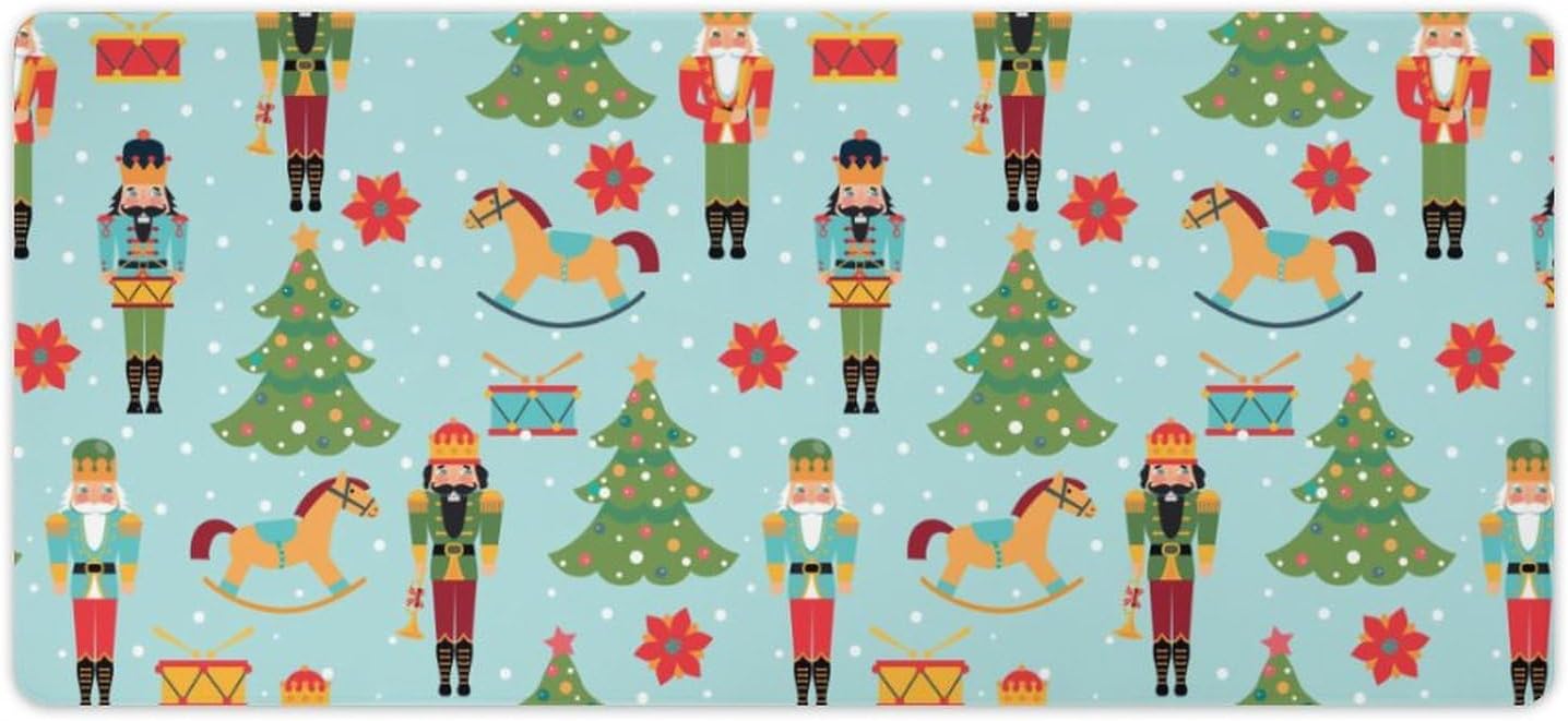 NAWFIVE Christmas Nutcracker Horse Trees NonSlip Desk Mat,Xmas Winter Desk Pad for