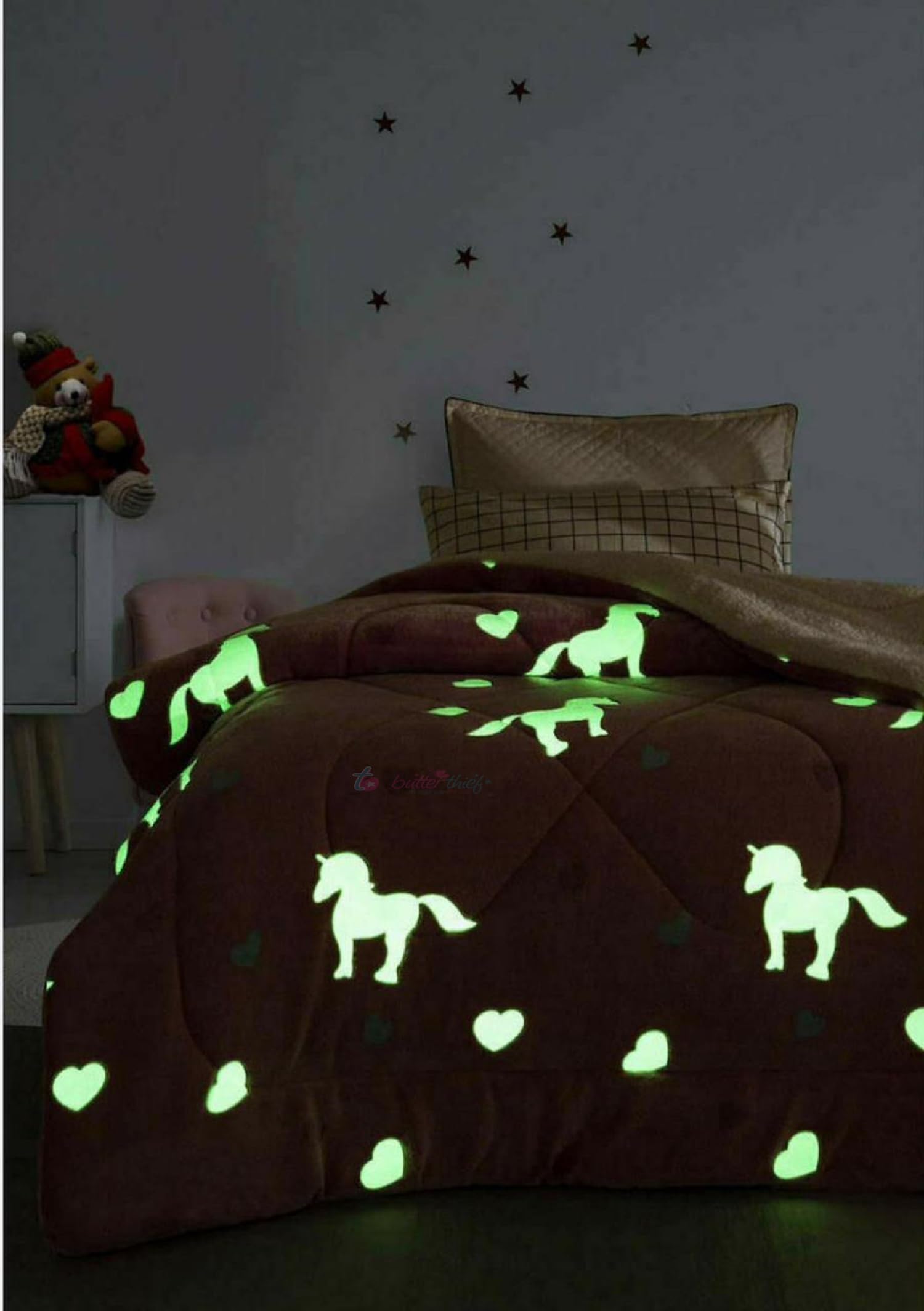 Reexplore Glow in the Dark Radium Blanket for Kids, Teenagers & Adults All Seasons Blanket Single Bed Queen Size (150 x 200 cm, 60 x 80 Inches). (Heart Unicorn) 3