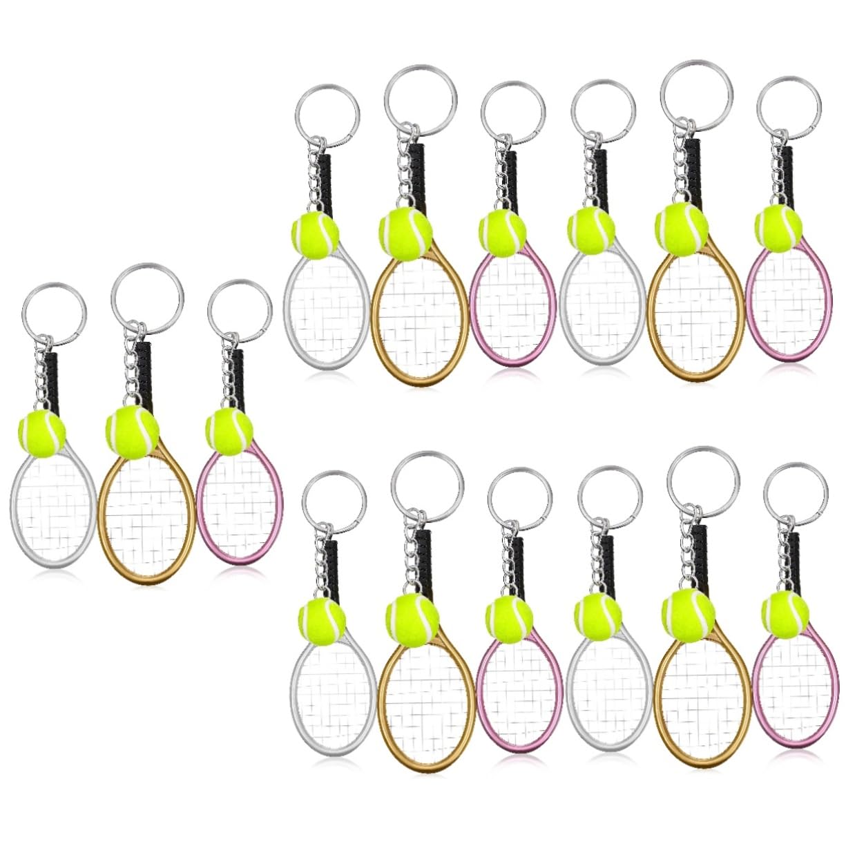 15pezzi Portachiavi Tema Tennis Con Racchetta e Pallina Creativo Per Amanti Dello Sport Accessori Per Zaini e Souvenir Decorativi