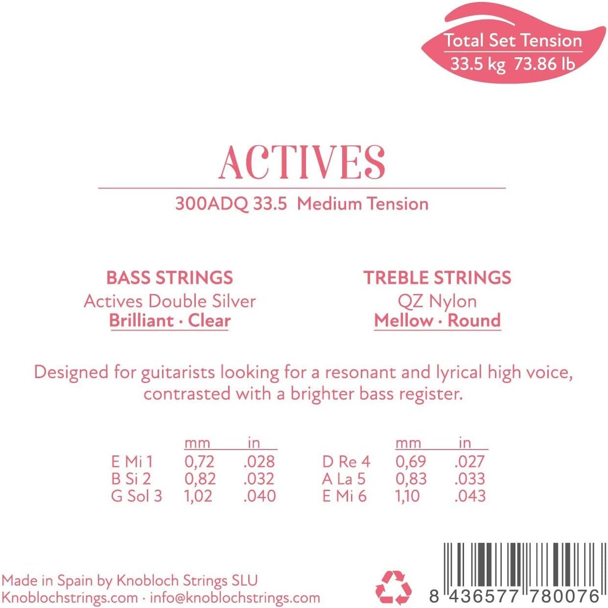 Knobloch 300ADQ Active QZ Nylon - classical guitar game - medium tension