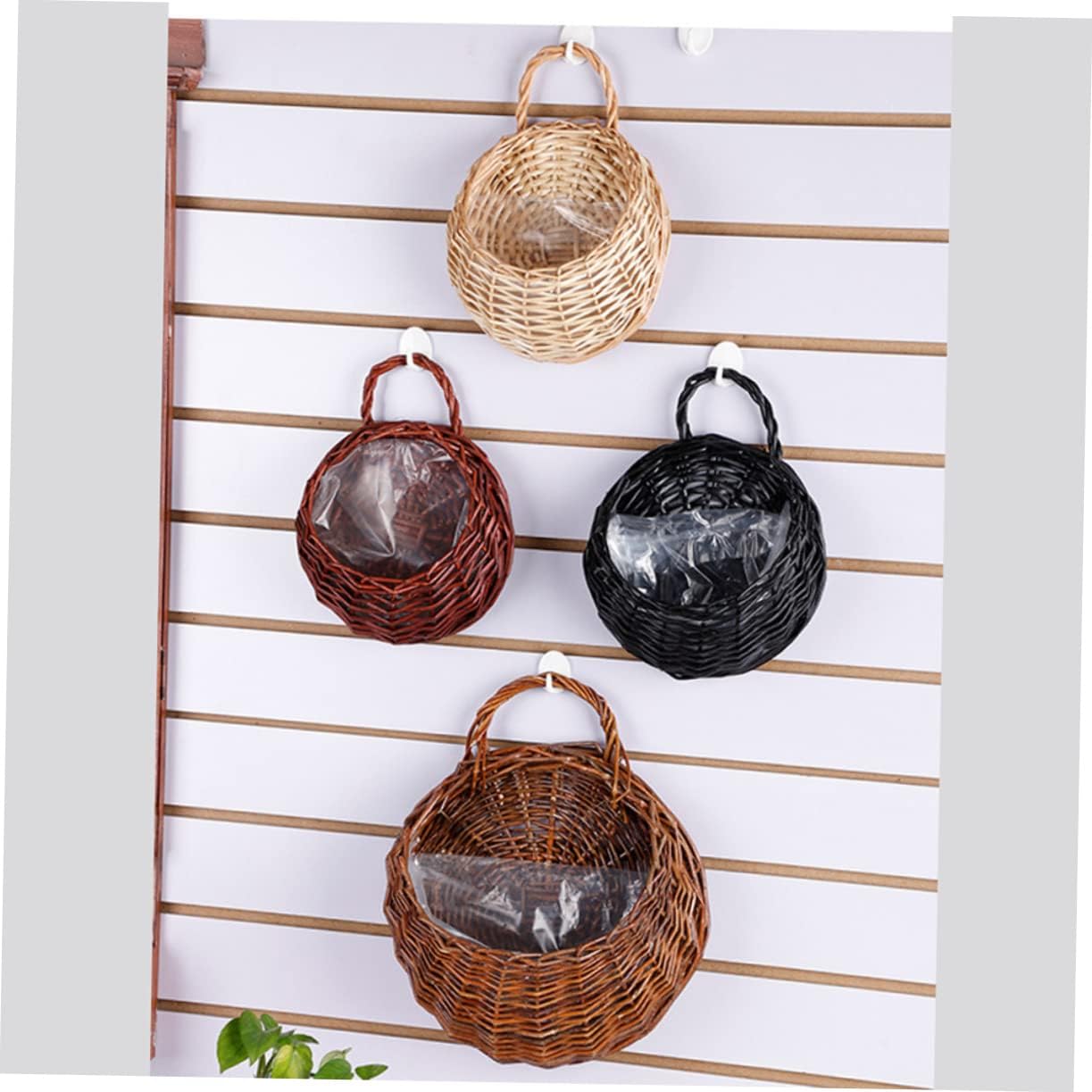 VANZACK 2pcs Hanging Basket Rattan Wicker Wall Decor Large Artificial Plant Holder Decor