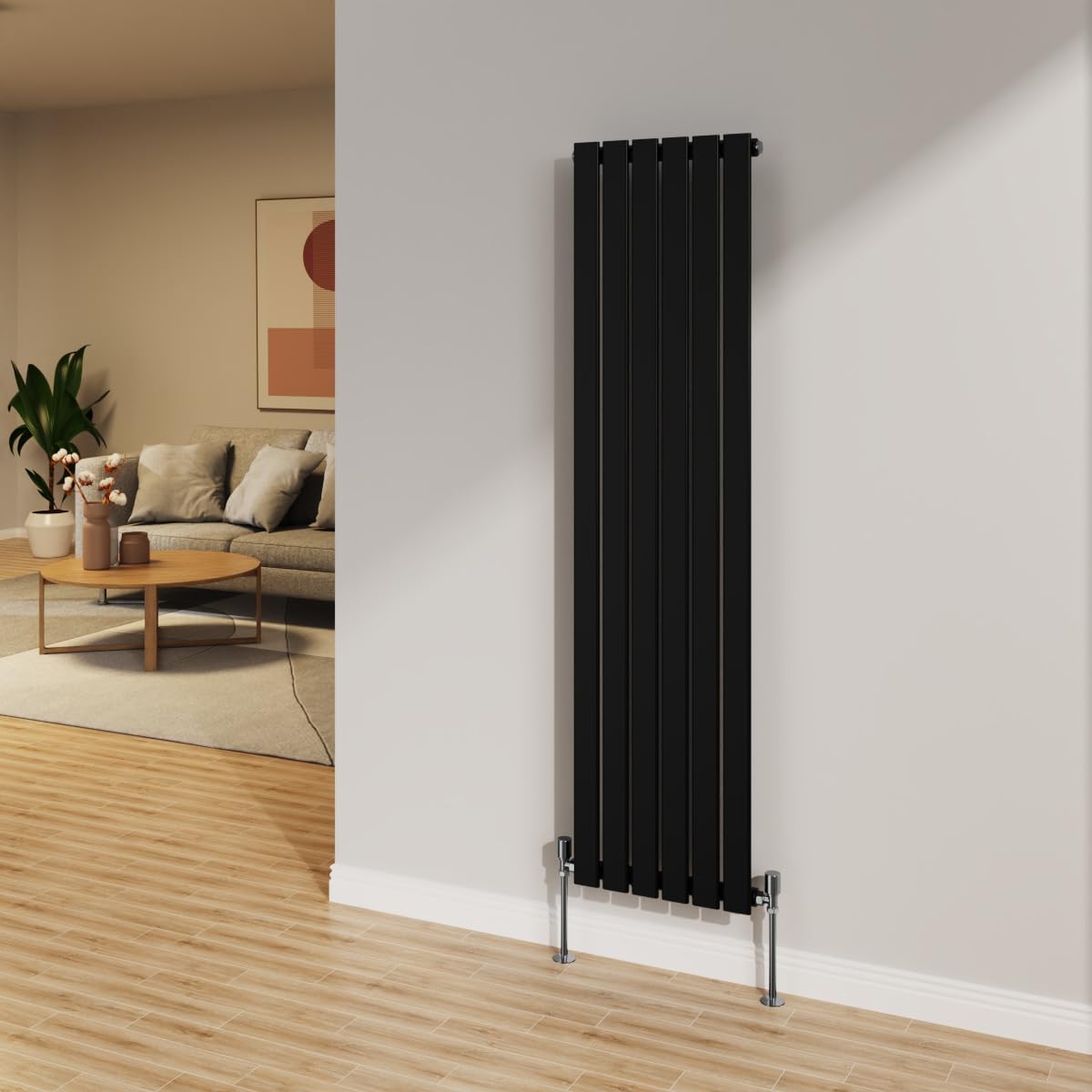 Nrg Black 1600X408mm Radiator Vertical Flat Panel Bathroom Designer Single Rad Central Heating