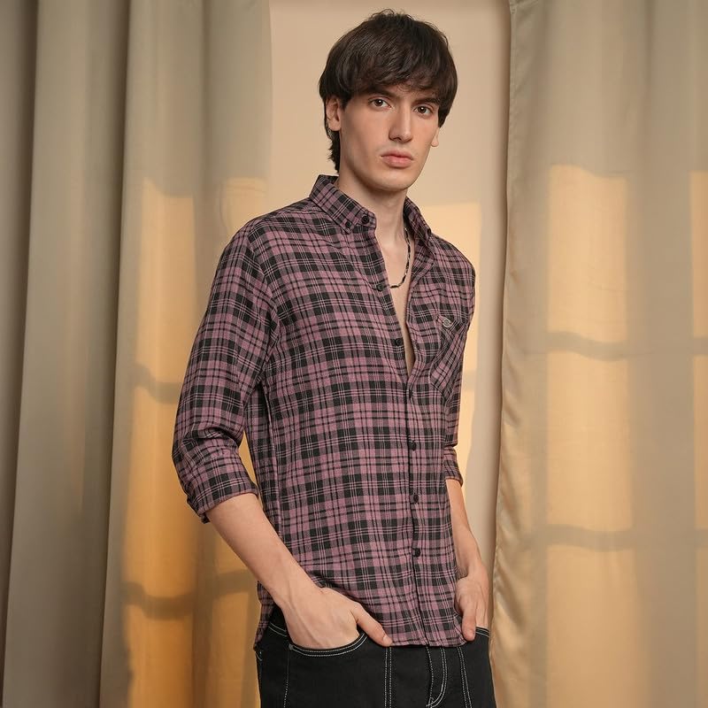 Image of CAHOOT Men's Gingham Shirt | Casual Wear | Spread Collar | Long Sleeve | Button Closure | Shirt Crafted with Comfort Fit for Everyday Wear