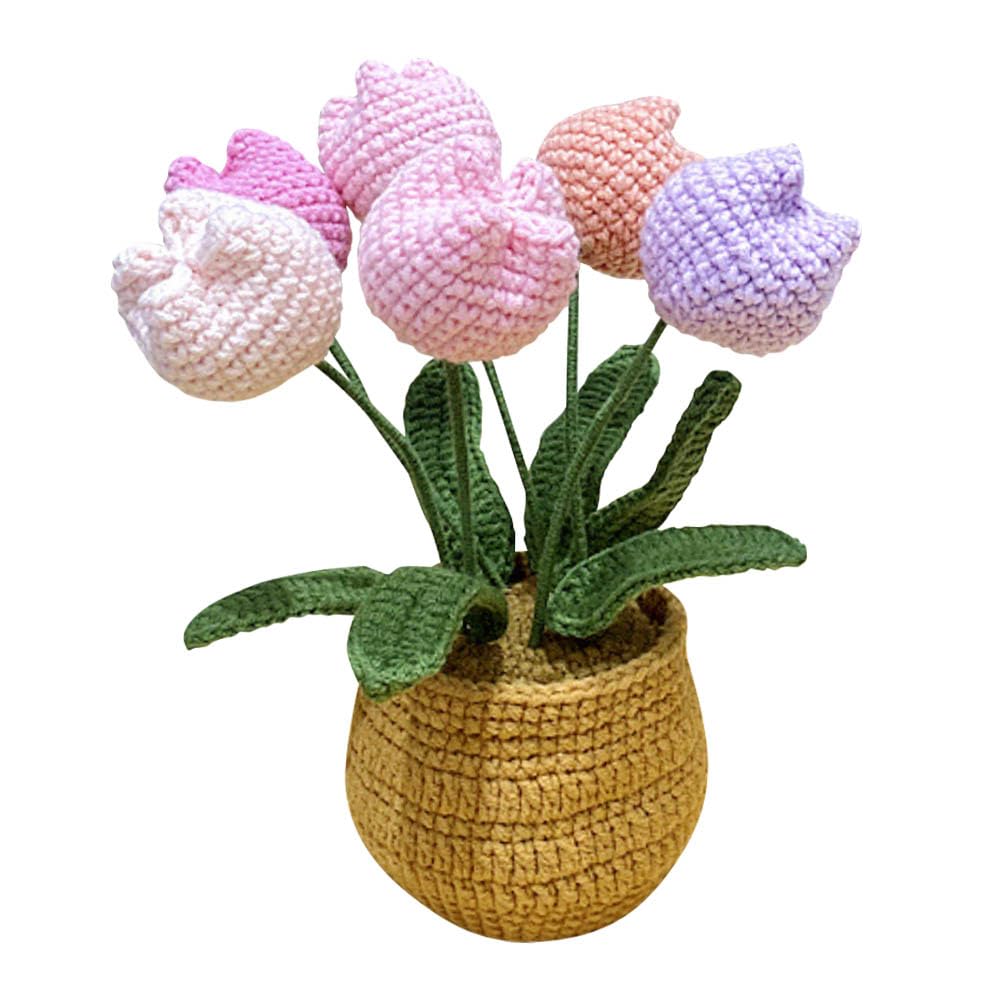 Amazon｜JOONOR ハンドメイド かぎ針編み チューリップ ブーケ 鉢植え