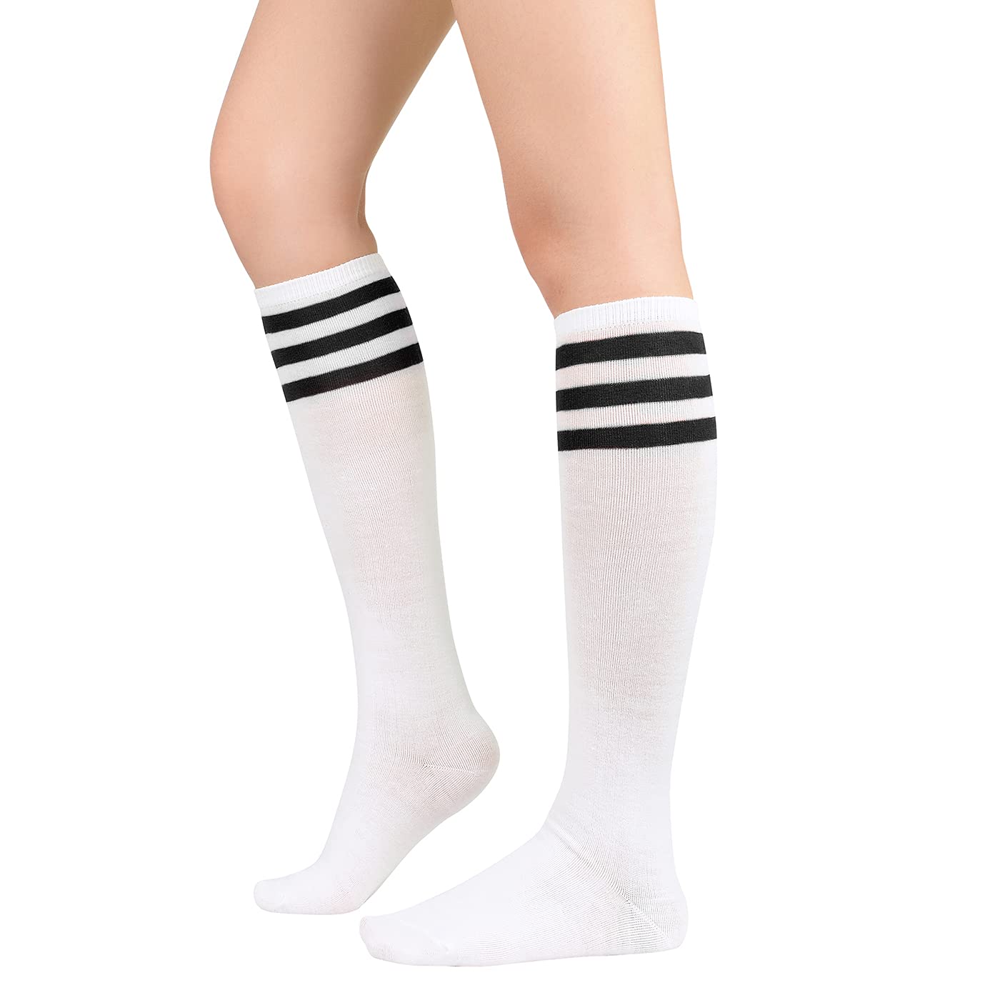 Zando Knee High Socks for Women Striped Athletic Long Tall Tube Socks Outdoor Sports Casual Thigh High Stockings