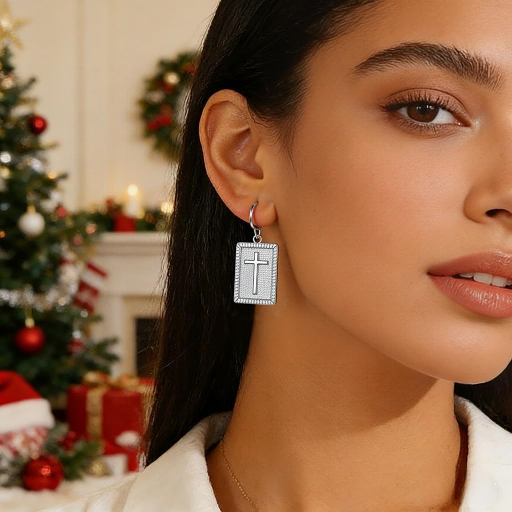 Cross Earring for Women Trendy Drop Dangle Cross Earrings Chunky Fashion Religious Simple Jewelry Communion Christian Gifts for Women - Image 3
