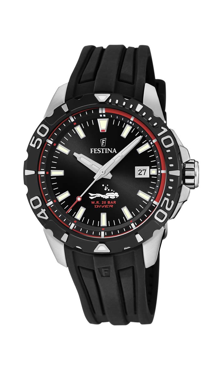 FestinaReloj Modelo F20462/2 de la colección The Originals, Caja de 44,5 mm Correa de Caucho Negro para Caballero