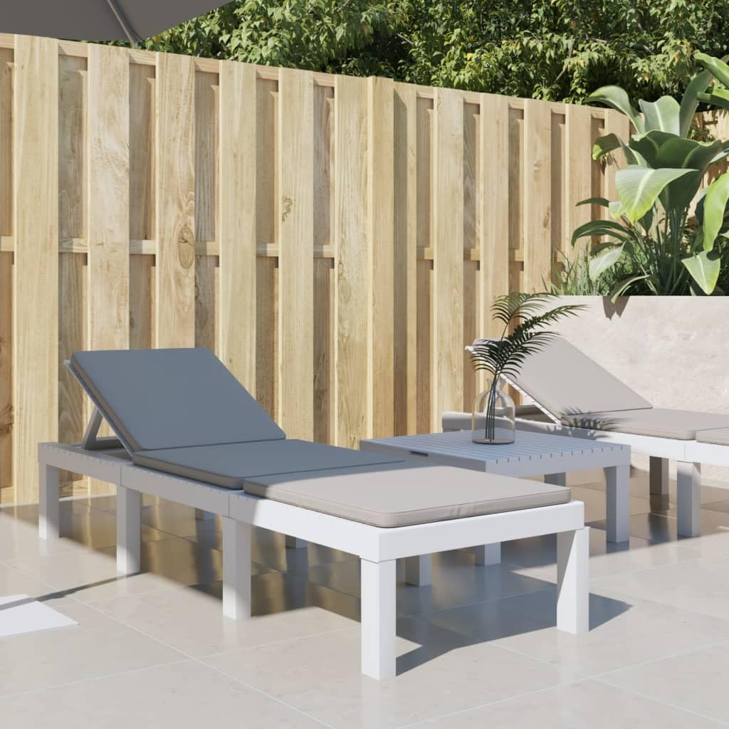 CIADAZ Tumbona con Cojines PP Blanco, Tumbonas Jardin Exterior, Tumbona Playa, Tumbona Reclinable, Tumbona Piscina, Muebles Terraza - 364724