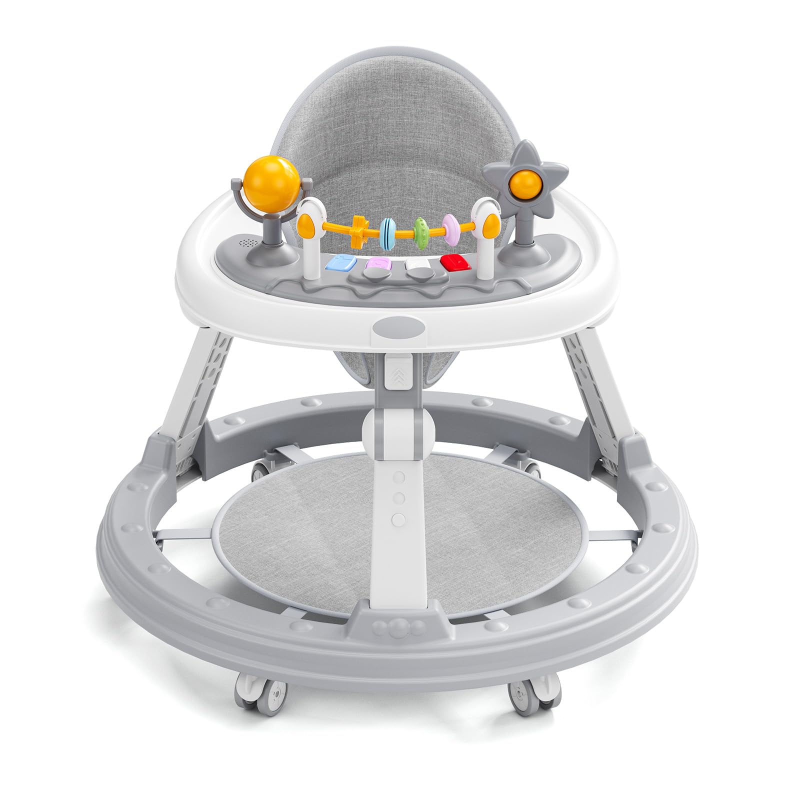 Joycushy Baby Walker, Foldable Portable Baby Walkers with Universal Wheel (17‘’/18.1‘’/18.9‘’) Heights Adjustable, Toy & Sounds, Baby Walker for Boys Girls Over 6 Months Old with Non-Slip Support Pad