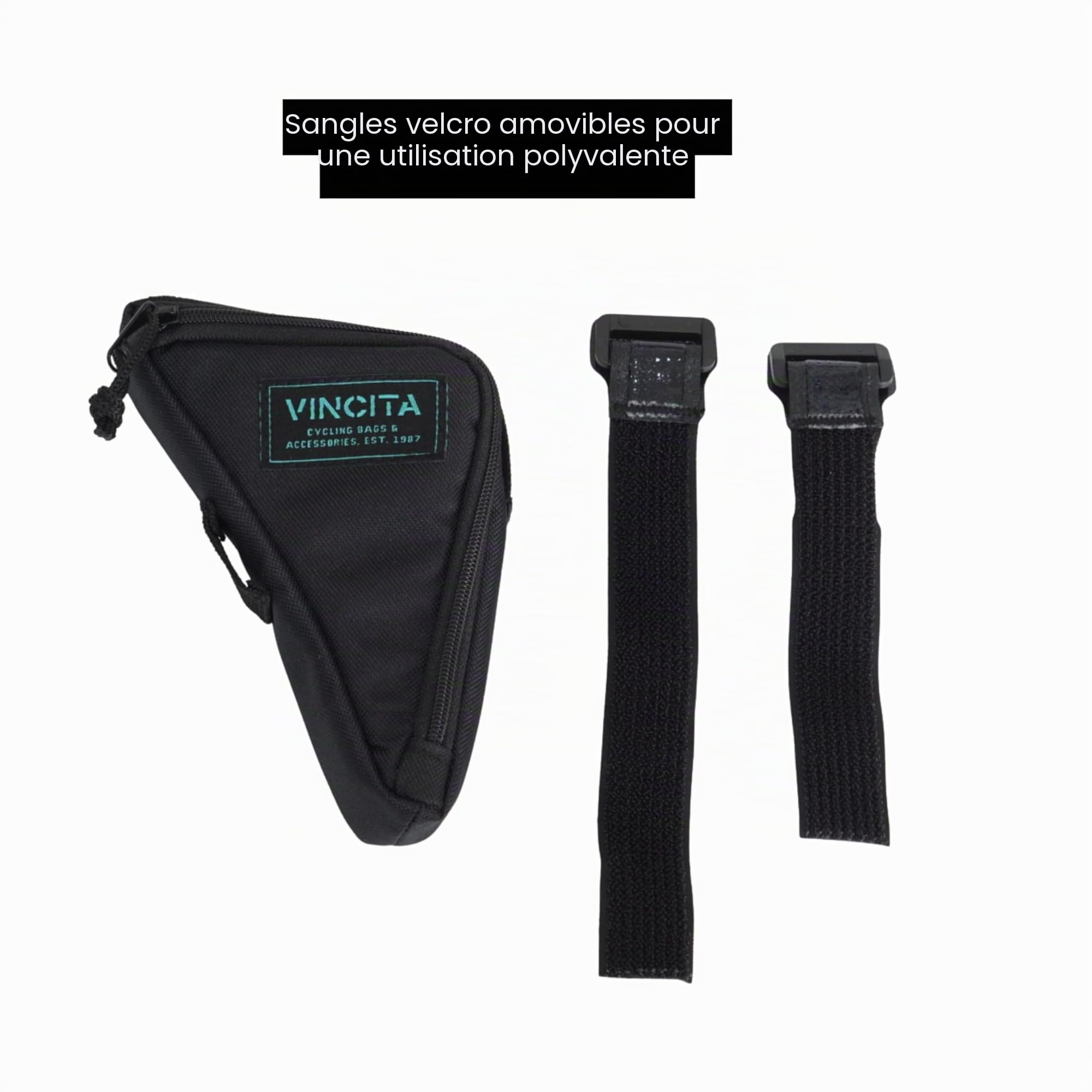 Vincita Boomerang Bag 3.0 Sac de cadre de vélo pliable Brompton Accessoire de vélo avec sangles antidérapantes, système amovible et poche intérieure en maille (noir)