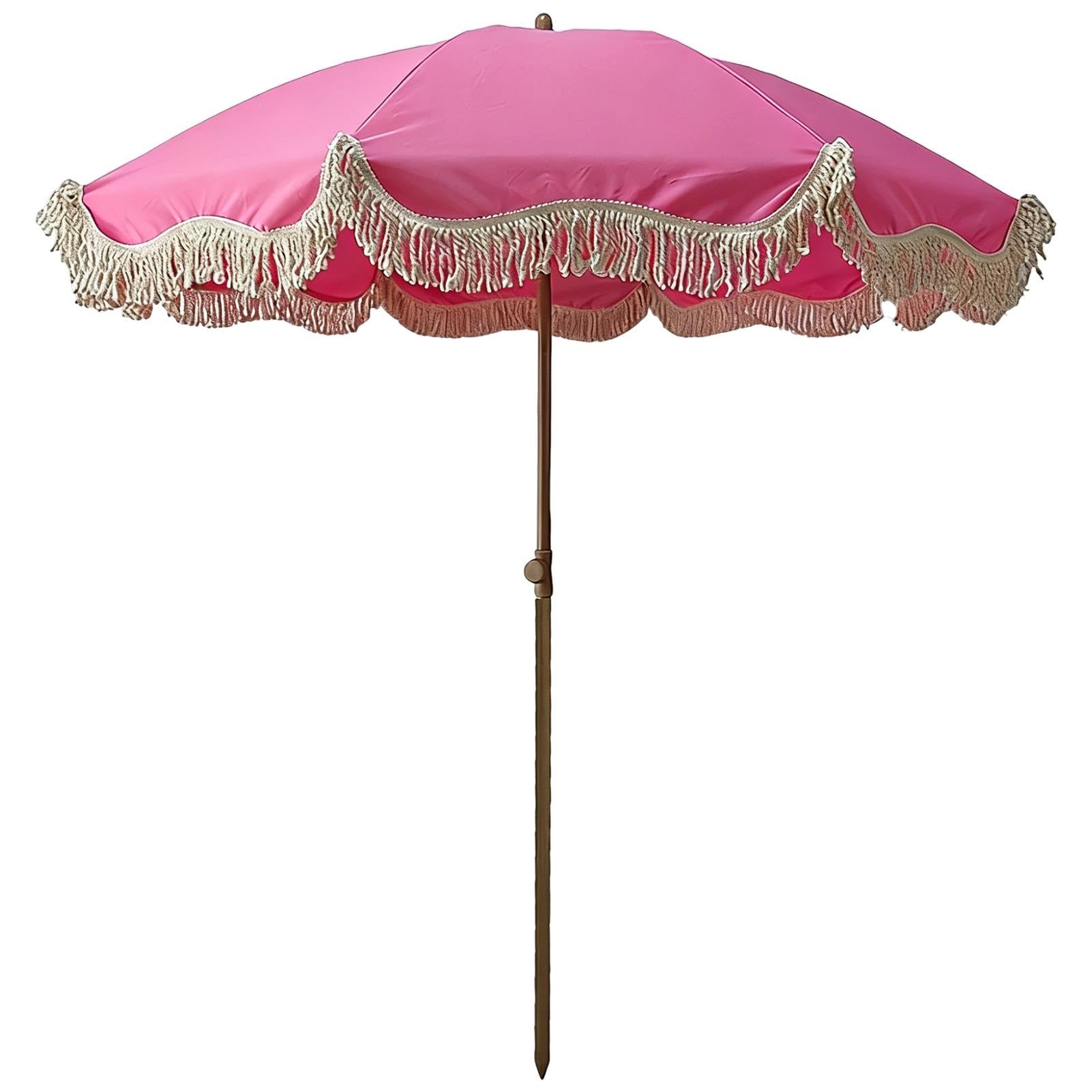 Parasol Ogrodowy Boho 200 cm z Frędzlami, Parasol Tarasowy z Frędzlami UPF 50+, z Regulacją Nachylenia, Wodoodporny na Taras Plażę