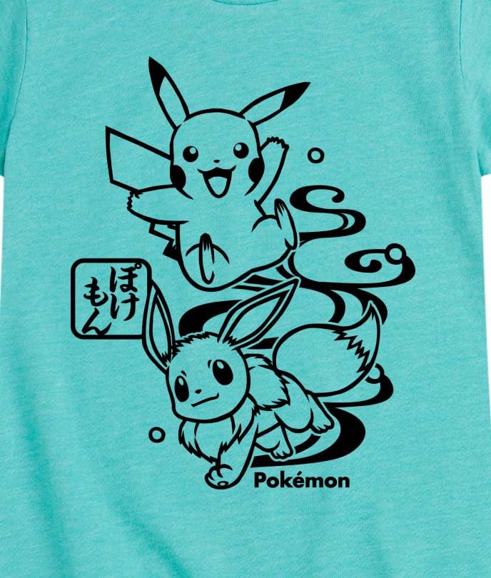 Pokémon - Wagara Pikachu Eevee Group - Girls Fitted Short Sleeve T-Shirt3