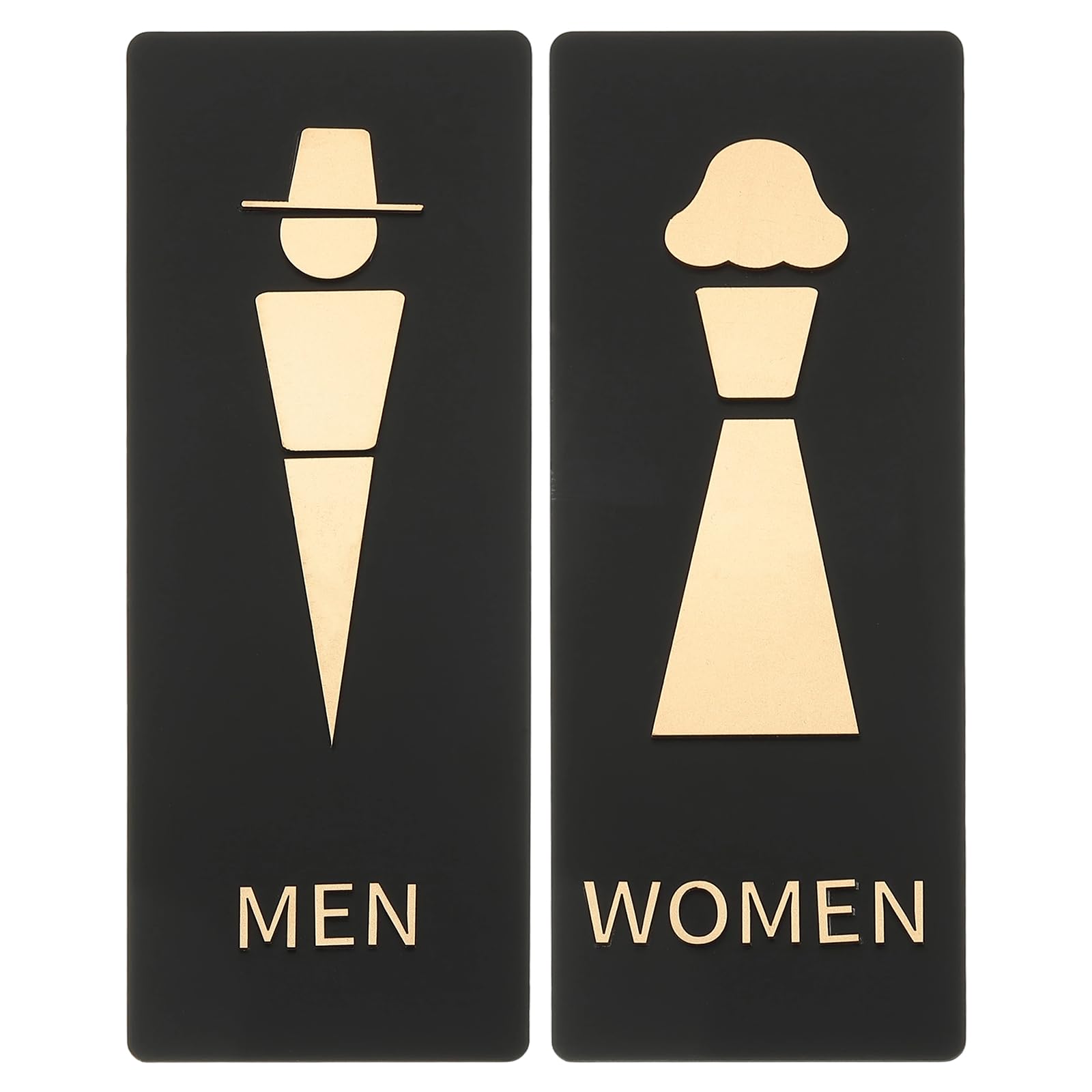 PATIKIL 2 PCS Restroom Sign, 4.1x11 Inch Bathroom Sign Unisex Self Adhesive Funny Metal Gender Neutral Cute for Business Home Toilet Door Wall Women Men Signage Gold, Style 5