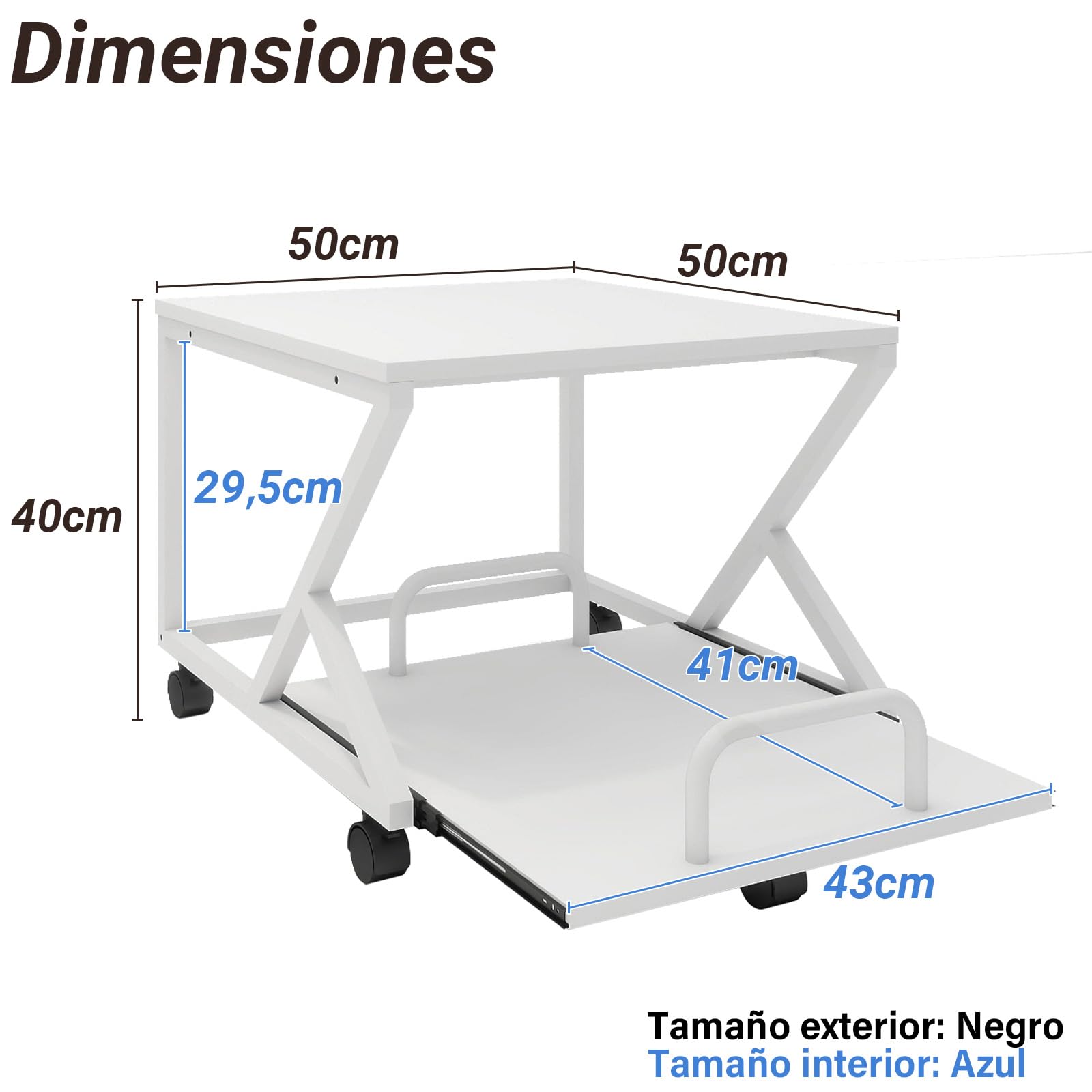 PUNCIA 50 x 50 cm Mesa Baja para Impresora con Ruedas Debajo del Escritorio