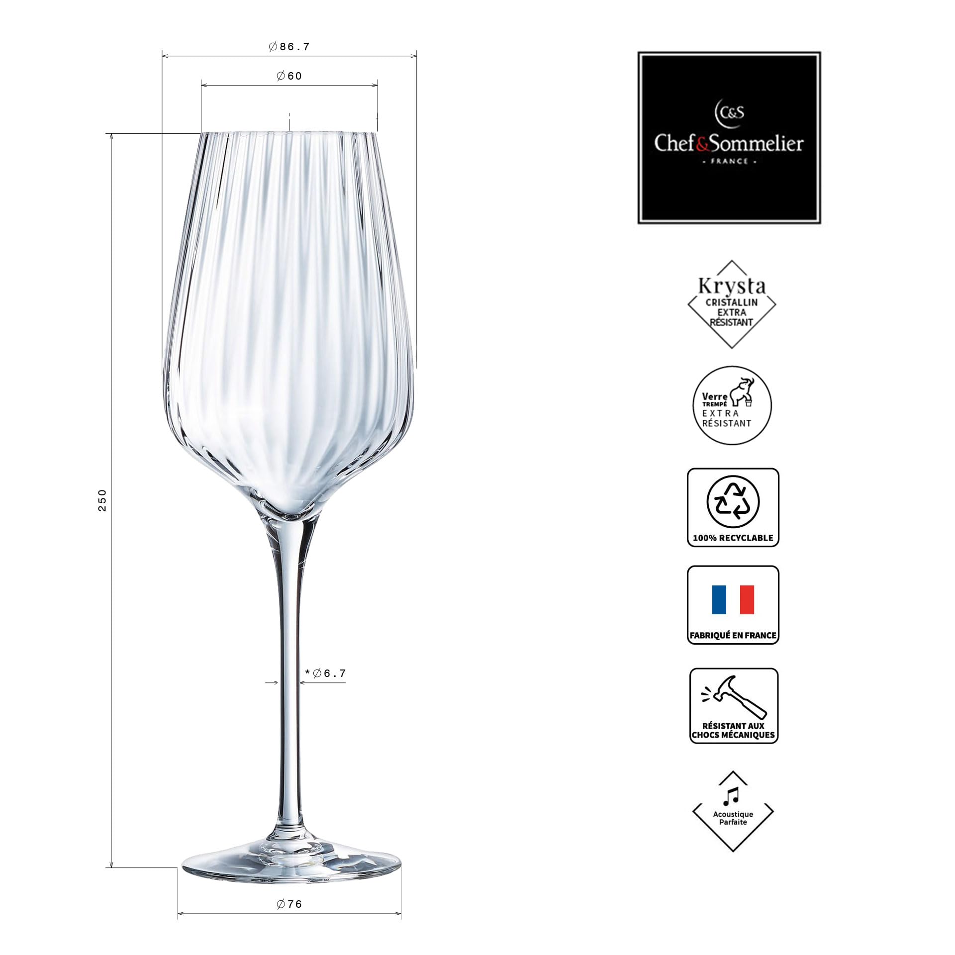 Chef & Sommelier Copas de Vino Symétrie 45 cl Juego de 6 | Vidrio transparente resistente, copas de cristal con pie, apto para lavavajillas, fabricado en Francia