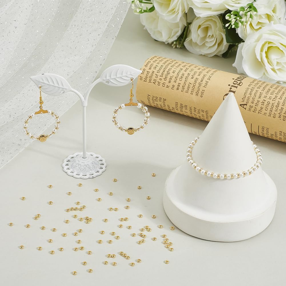 Beebeecraft 1 Box 300Pcs Flat Round Spacer Beads 3mm 18K Gold Plated Brass Disc Rondelle Loose Beads for Jewelry Making Necklace Bracelet Earring Craft Supplies - Image 3