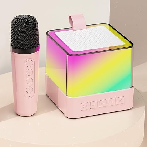 Portable Karaoke Machine, Bluetooth Karaoke Speaker with 1 Wireless Microphone, 5 Lighting Modes HD Sound PA System Karaoke Machine for Kids Adults