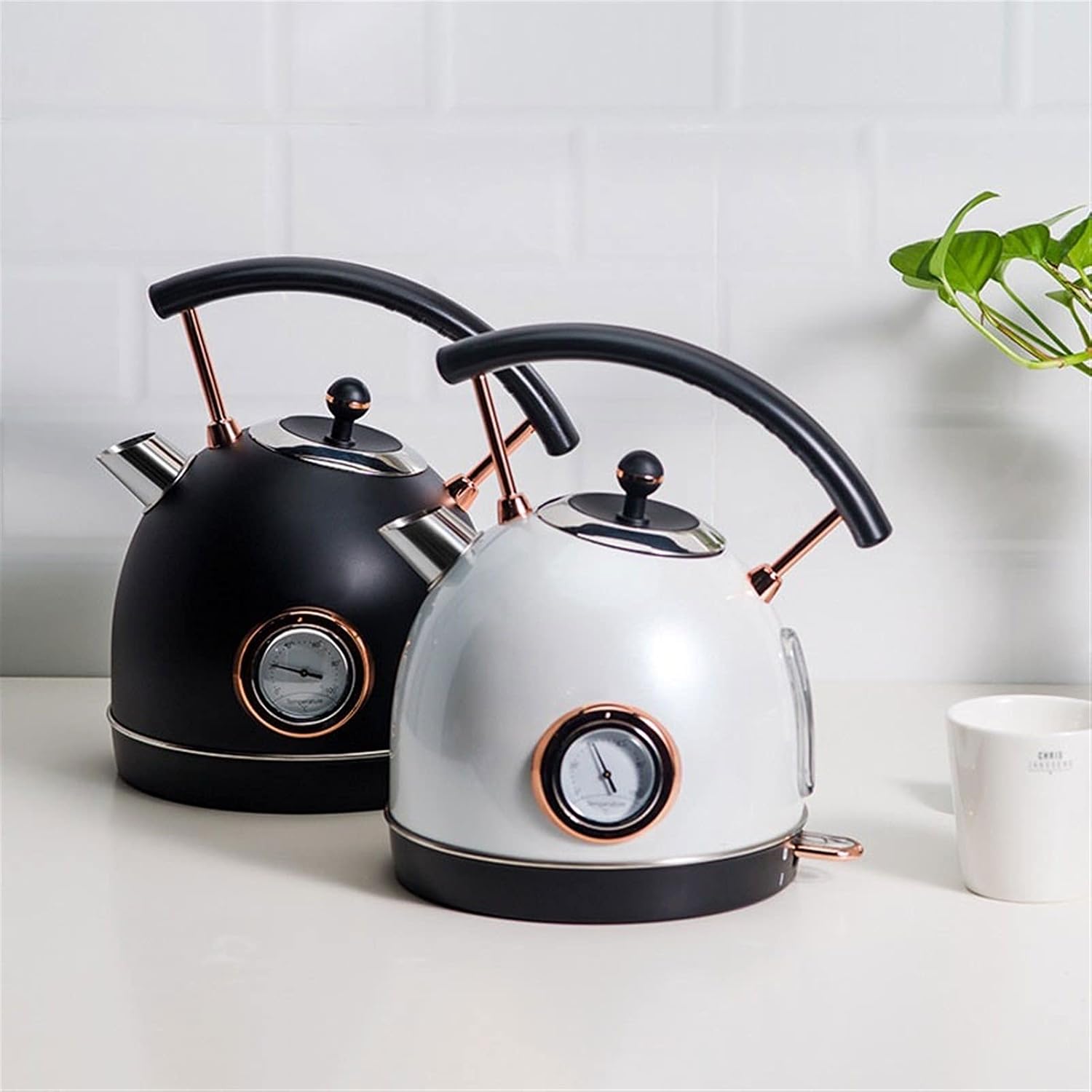 Kettles for Boiling Water, 1.8L 304 Stainless Kettles for Boiling Water with Water Temperature Control Meter Household Quick Heating Boiling Tea Pot Coffee Boil-Dry Protect/White