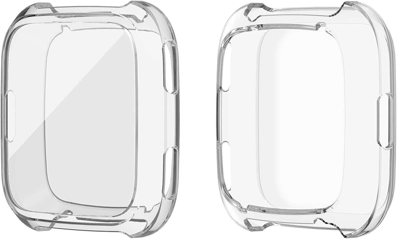 SIRUIBO Compatible Fitbit Versa Case, TPU Plated Screen Protector Rugged Cover All-Around Protective Bumper Shell Compatible Fitbit Versa Smartwatch, Clear