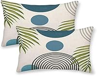 Vista 40 de Juego de 2 fundas de almohada bohemias de 20 x 20 pulgadas, con hojas bohemias abstractas de mediados de siglo, decorativas, para exteriores, fundas