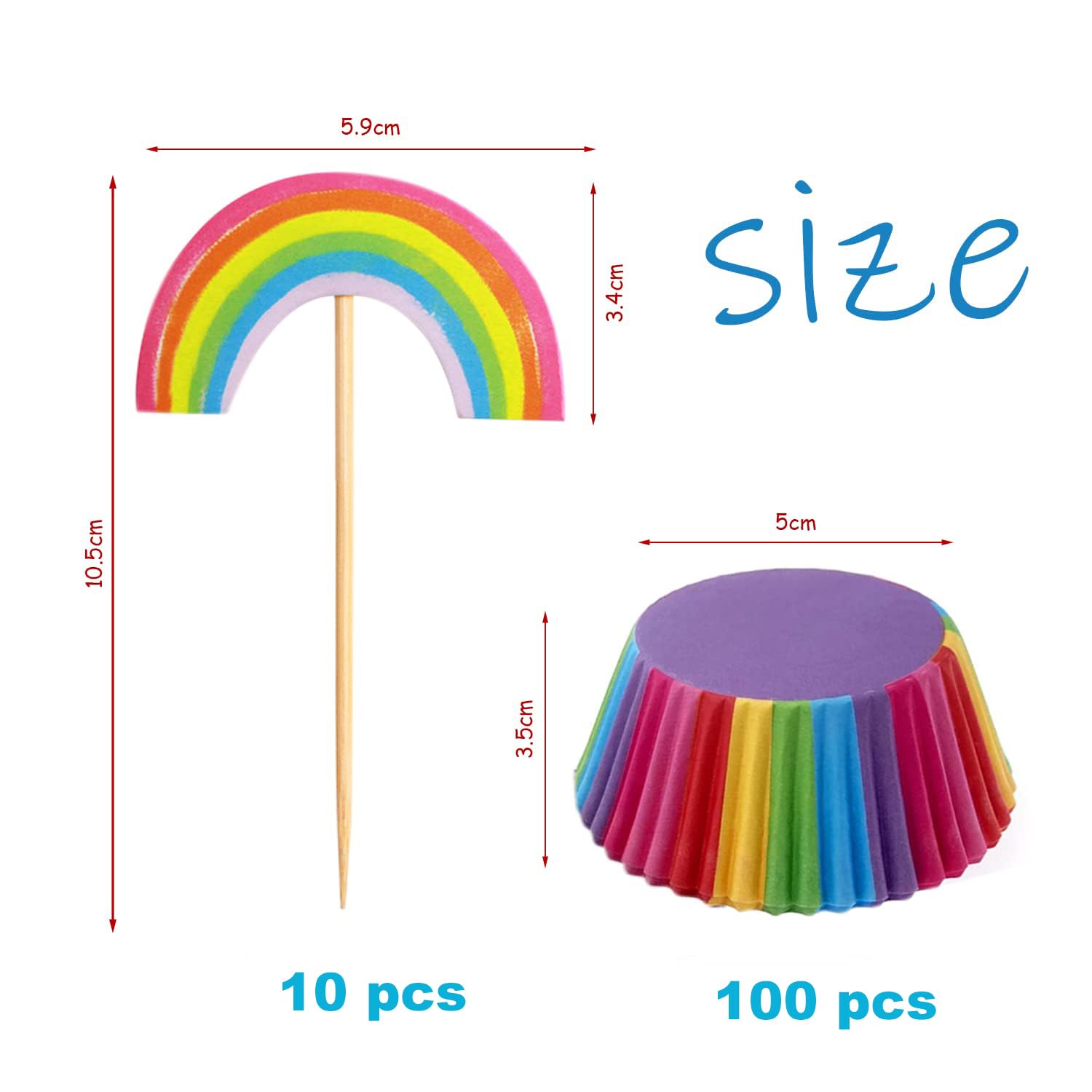 Pirottini Cupcake,100 Pezzi Pirottini di Carta Carta Muffin Stampini Muffin10 Decorazioni per Torte Arcobaleno,Cupcake e Muffin Pirottini Stampo per Cupcake la Cottura,Feste,Icompleanni e Imatrimoni