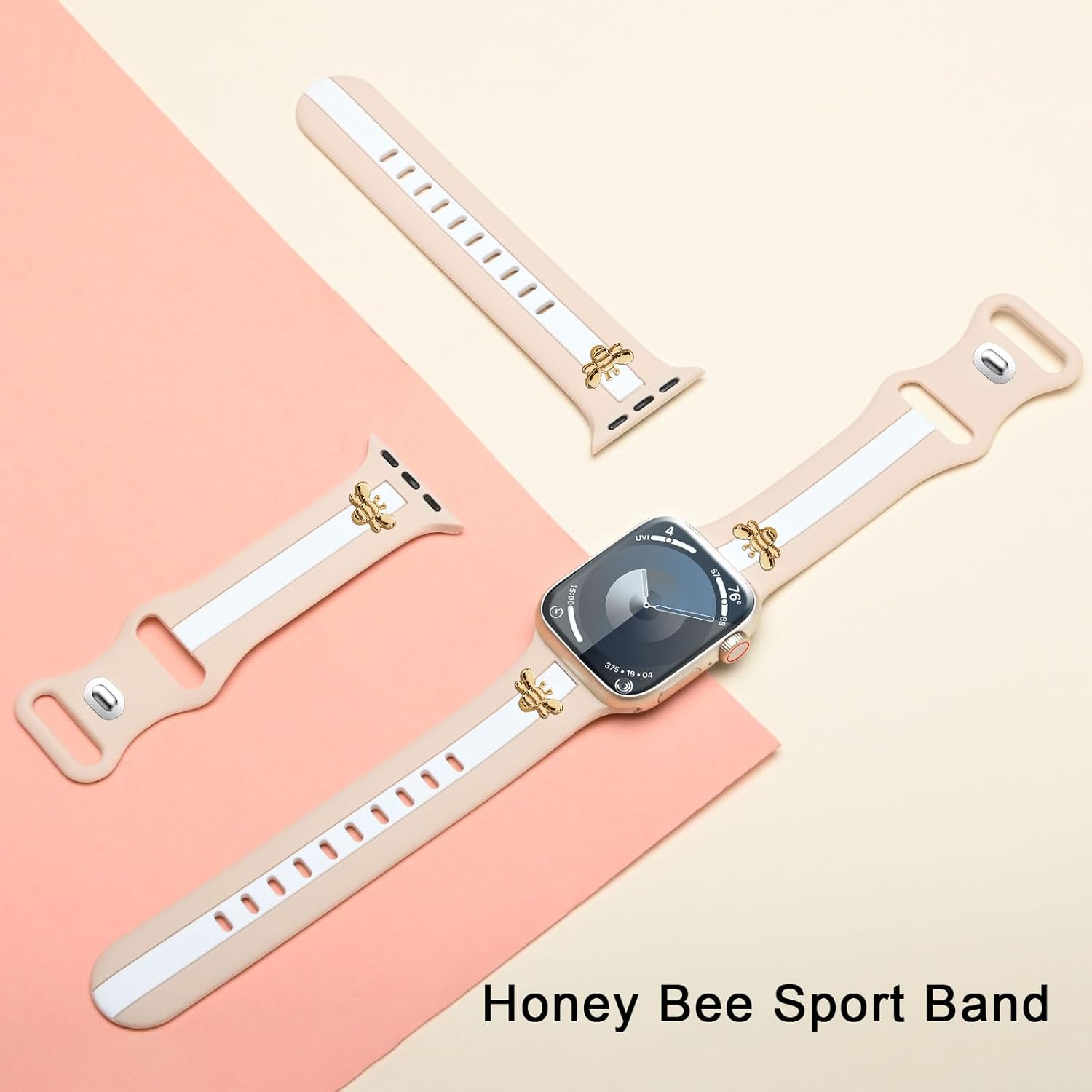 Silicone Strap for Apple Watch Band 38mm 40mm 41mm 42mm, Stylish Bracelet with Cute Gold Honey Bee Charms for iWatch Series 11 10 9 8 7 6 5 4 3 SE, Designer Sport Wristbands for Apple Watch Bands Women - Image 2