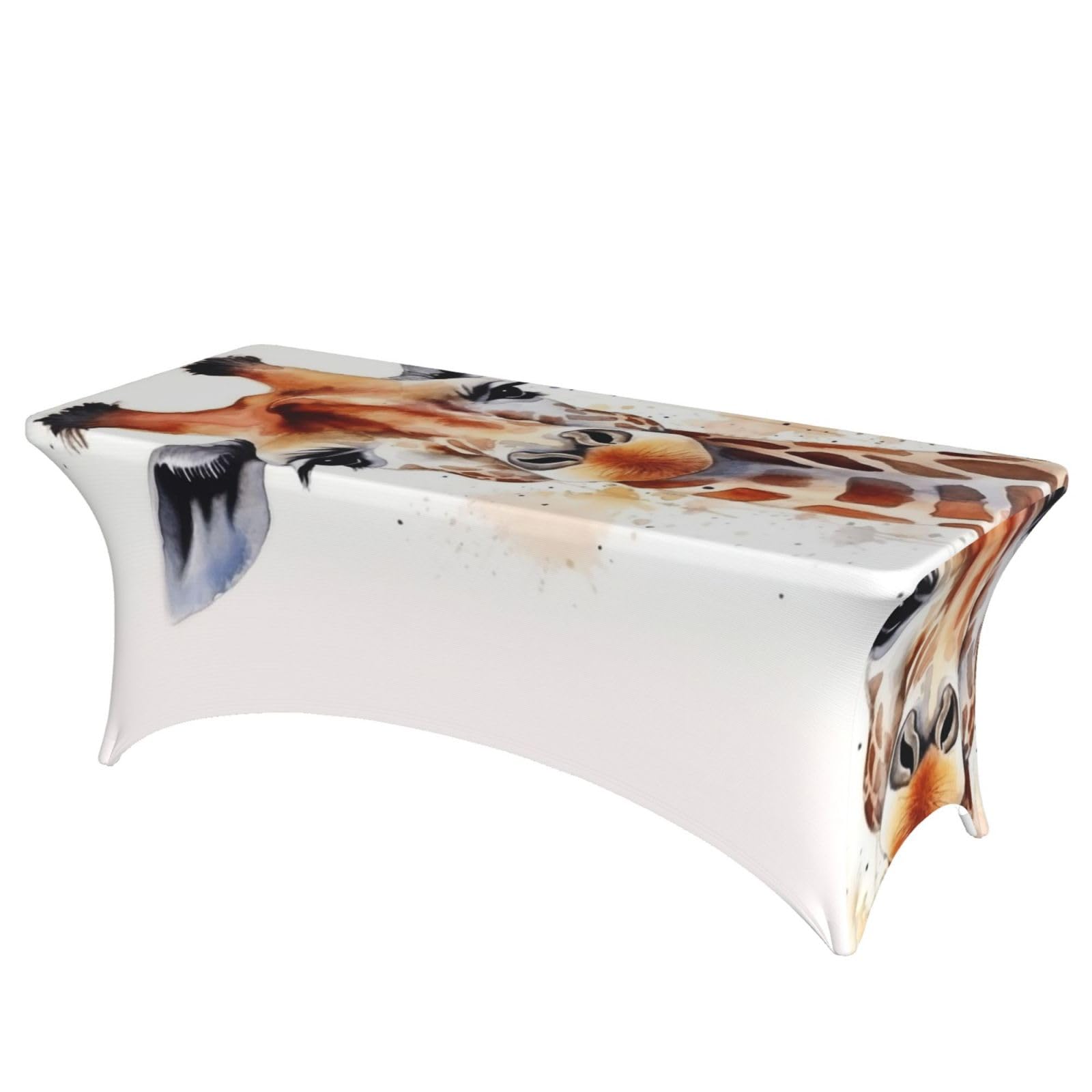 Fodpand Black 6Ft Spandex Table Cloth For Rectangle Tables - Stylish Animal Watercolor Giraffe Tablecloth Protector, Washable And Wrinkle Resistant Stretch Patio Table Cover For Event, Wedding, Banquet & Parties