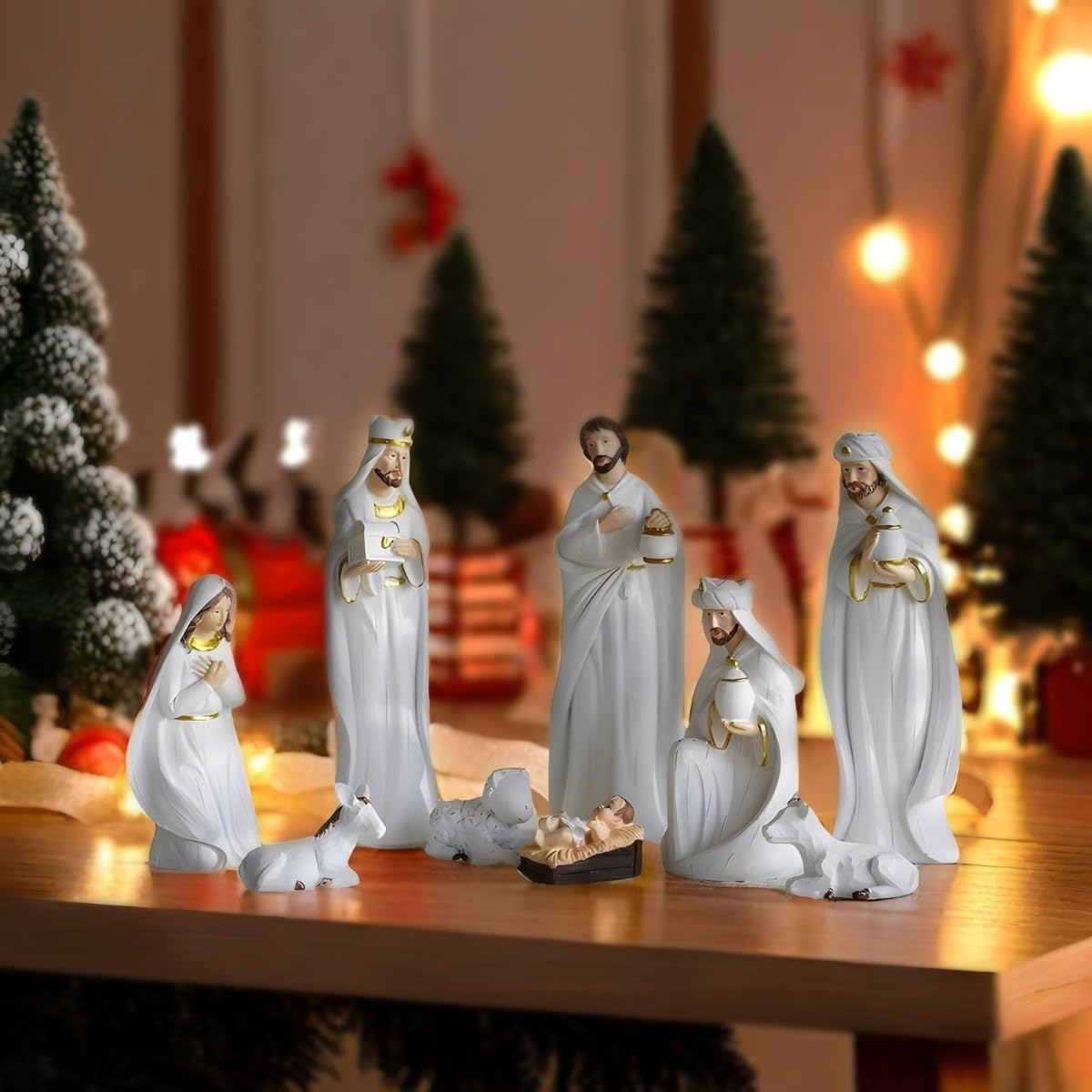 9-teiliges Weihnachtskrippenset für den Innenbereich, echte Weihnachtskrippenfiguren und Figuren Weihnachtskrippe aus Kunstharz für Weihnachtsdeko