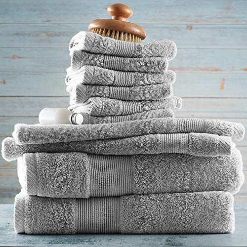 Image of Hearth & Harbor Bath Towels for Bathroom - 100% Ring Spun Cotton Luxury Bathroom Towels - Ultra Soft & Highly Absorbent, Bath Towels Set of 10 - Silver Gray