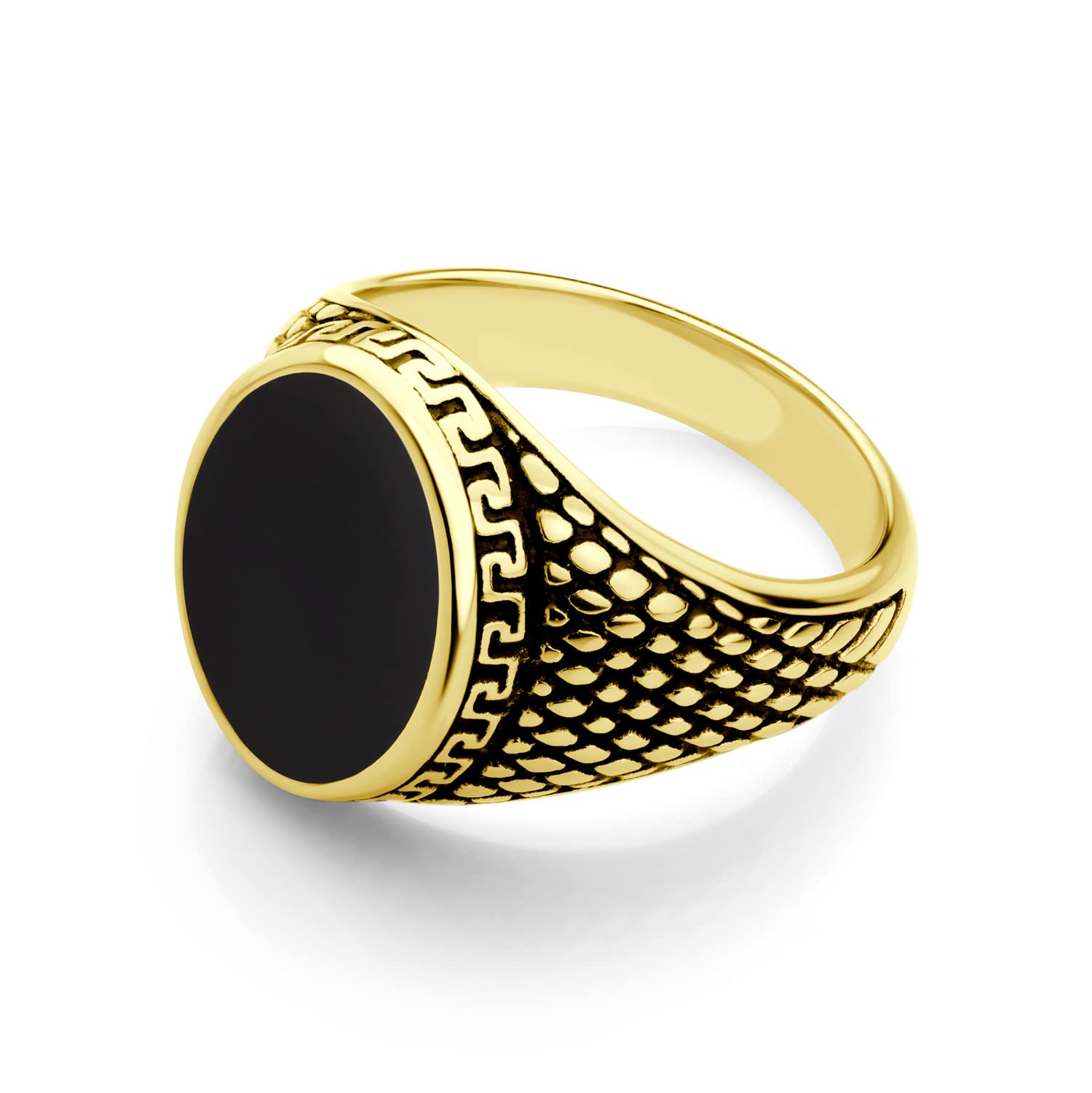 555JewelryStainless Steel High Polish Plain Oval Black Onyx Signet Ring for Men