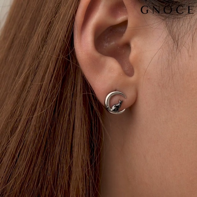 Orecchini Pendenti Con Pietra Di Luna E Gatto Nero | Argento Sterling