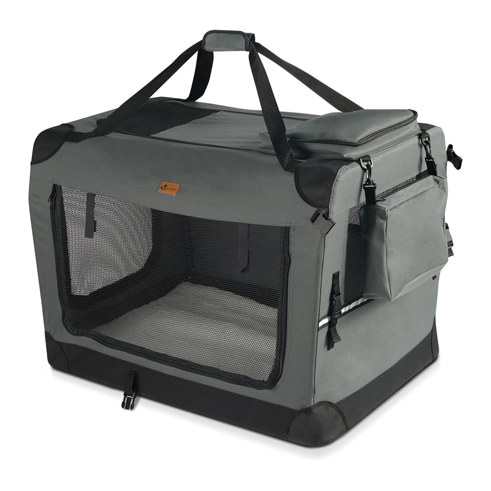 VOUNOT Pet Carrier Bag Portable Foldable Dog Cat Travel Carrier Bag, 3 Entry Doors, Breathable Mesh and Padded Handles, L Grey — image 1