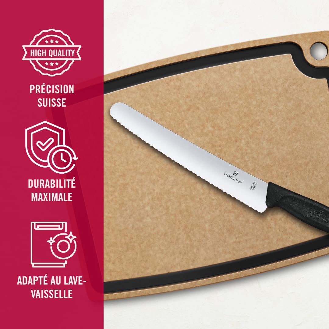 Victorinox Swiss Classic, Couteau de pâtissier professionnel, Lame extra-tranchante, Taille dentée, 22 cm, Acier inoxydable, Noir